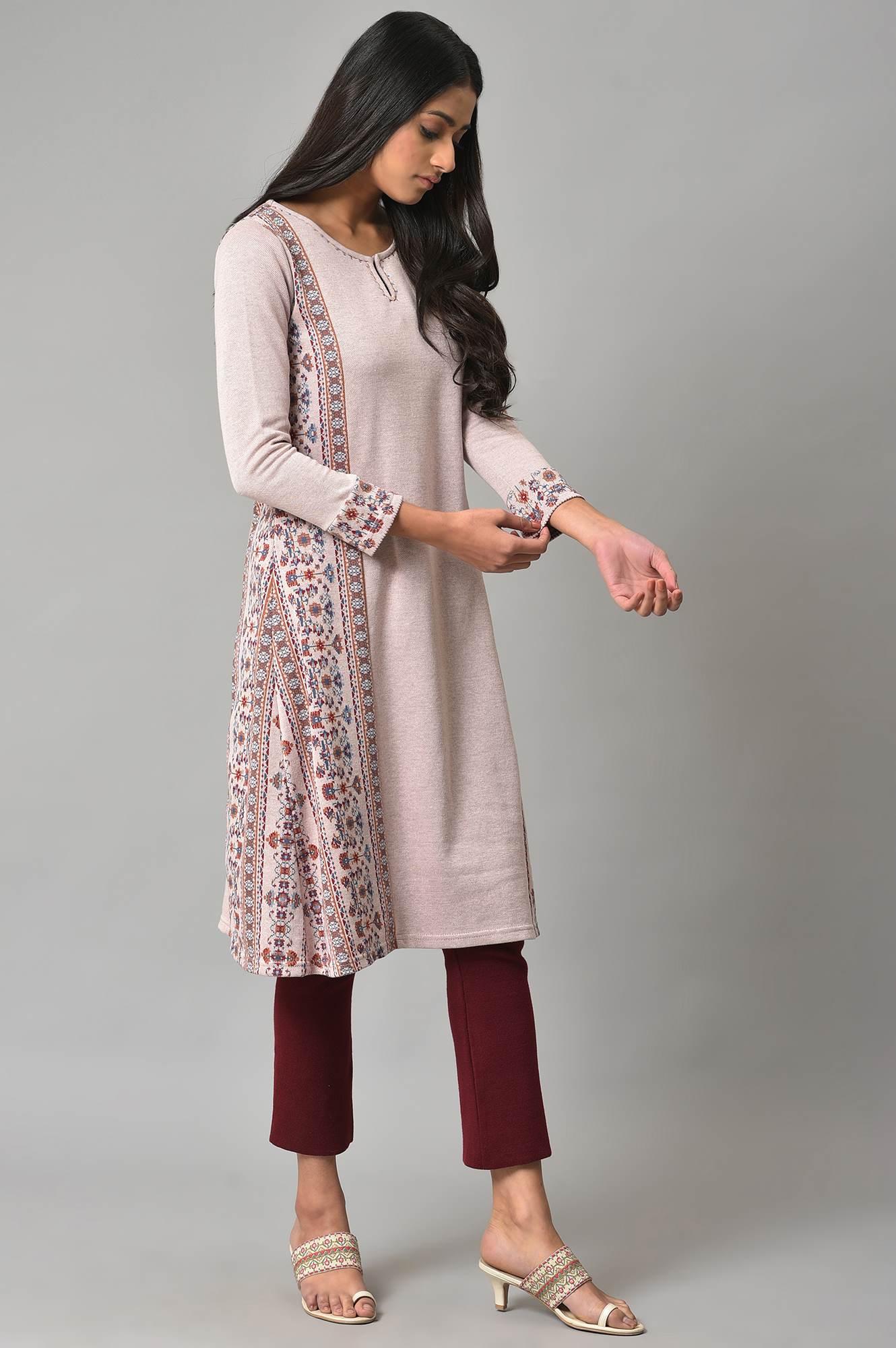 Pink Panelled A-Line Winter kurta - Image 4