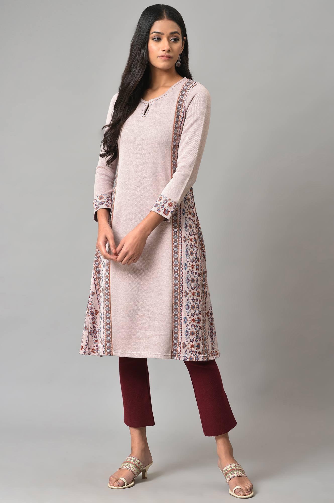Pink Panelled A-Line Winter kurta - Image 6