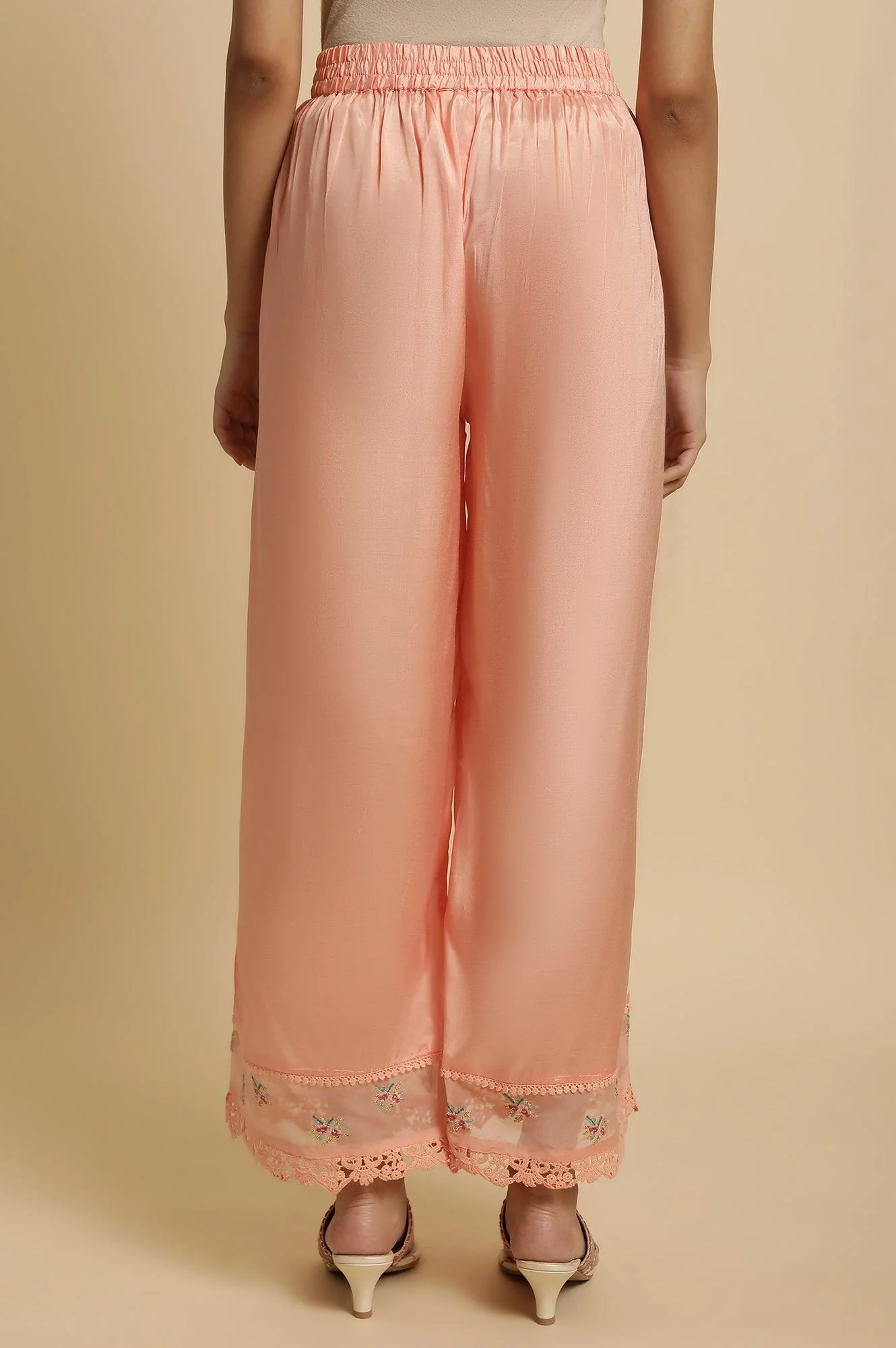 Pink Parallel Pants With Lace And Embroidery - Image 2