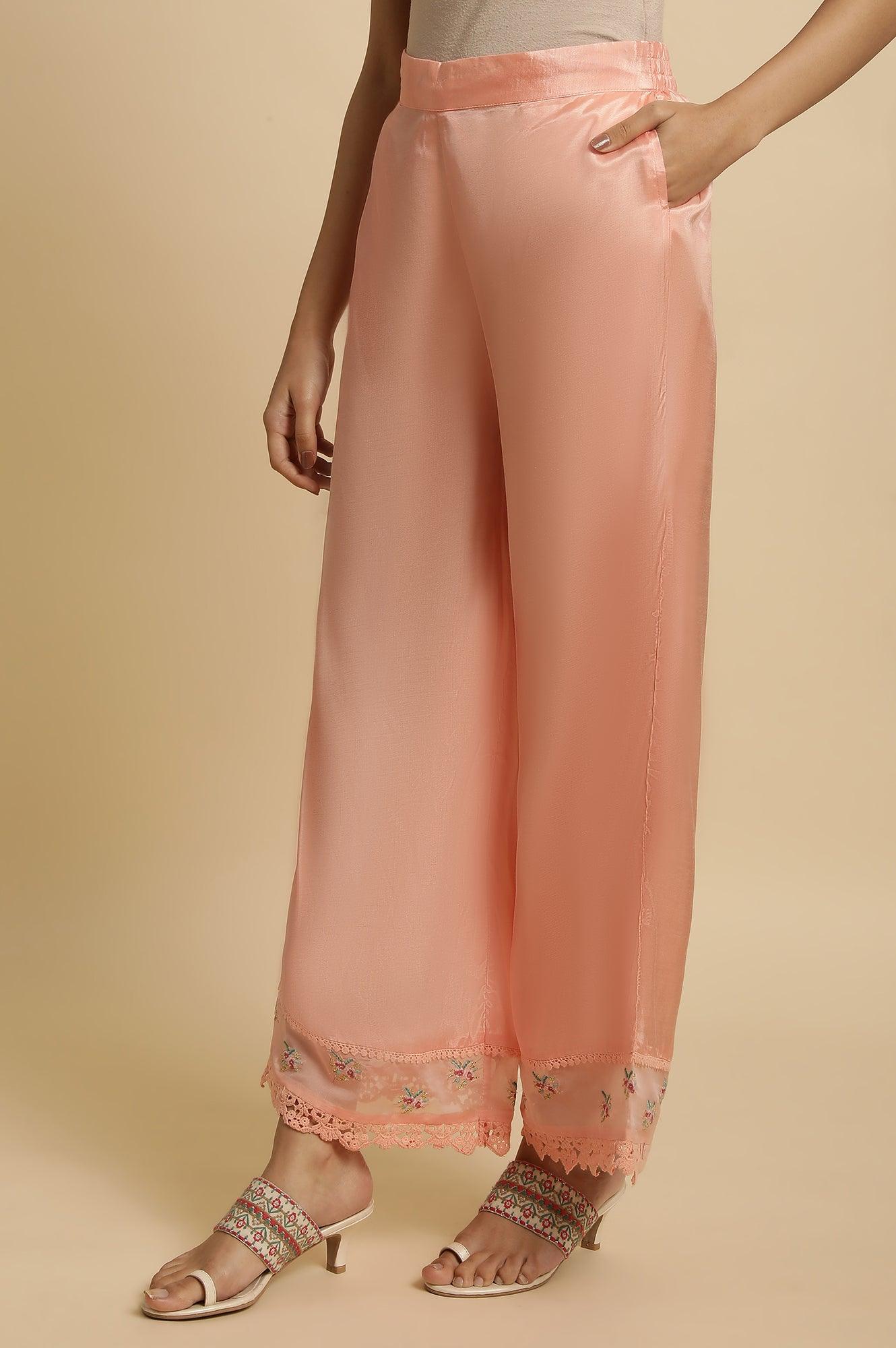 Pink Parallel Pants With Lace And Embroidery - Image 3