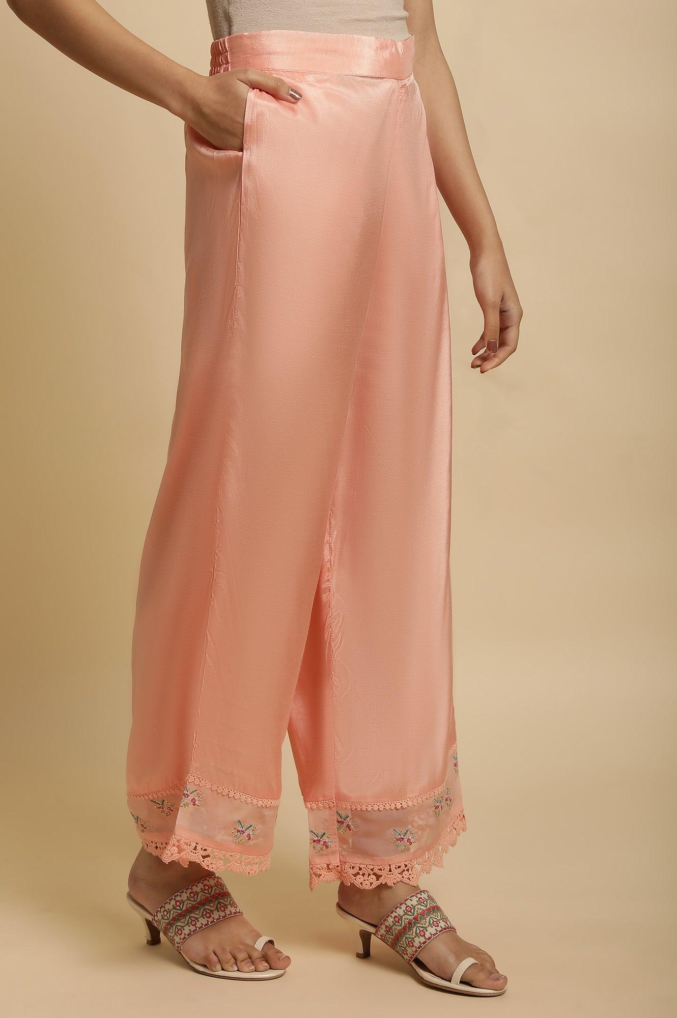 Pink Parallel Pants With Lace And Embroidery - Image 4