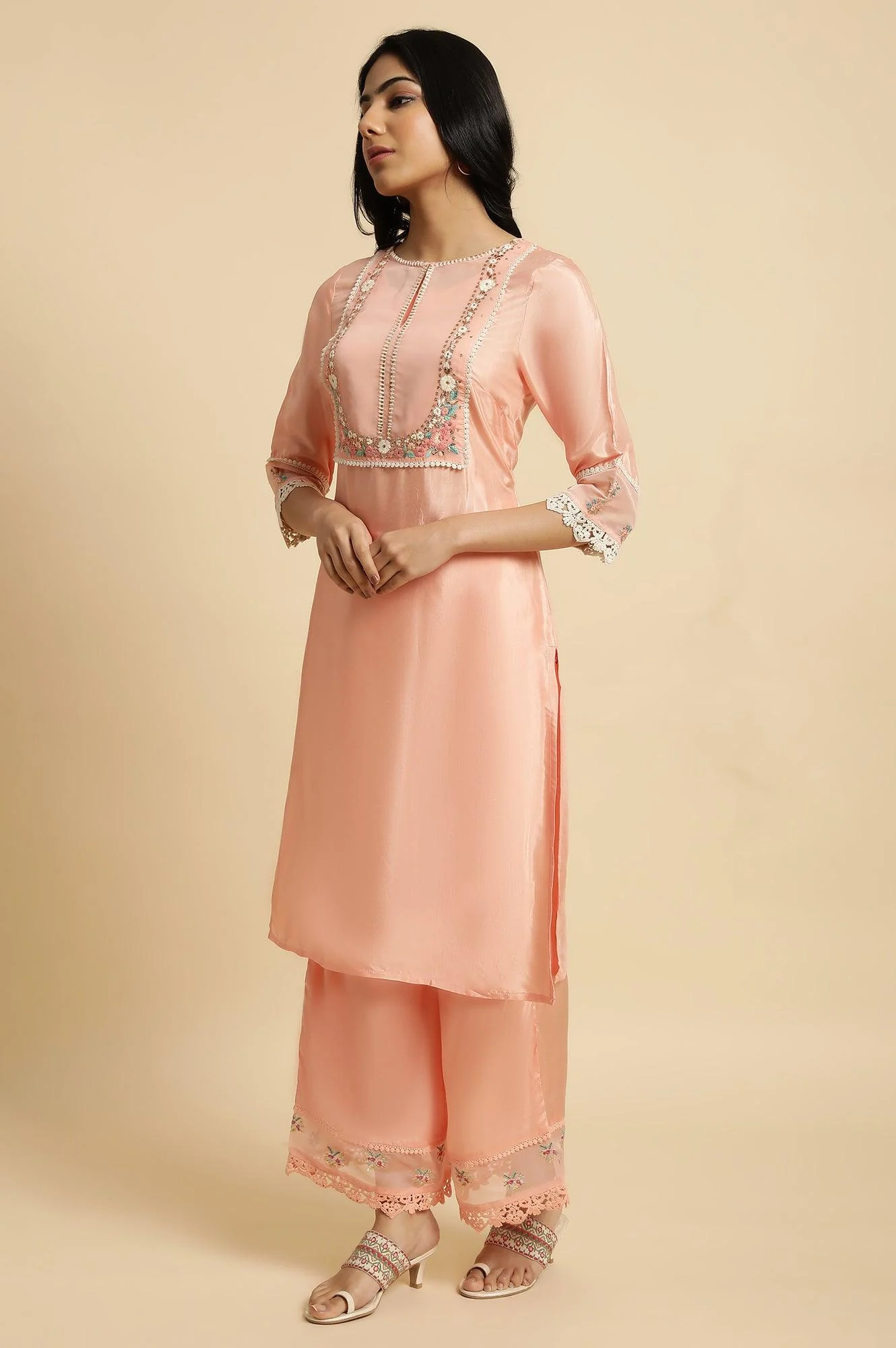 Pink Parallel Pants With Lace And Embroidery - Image 5