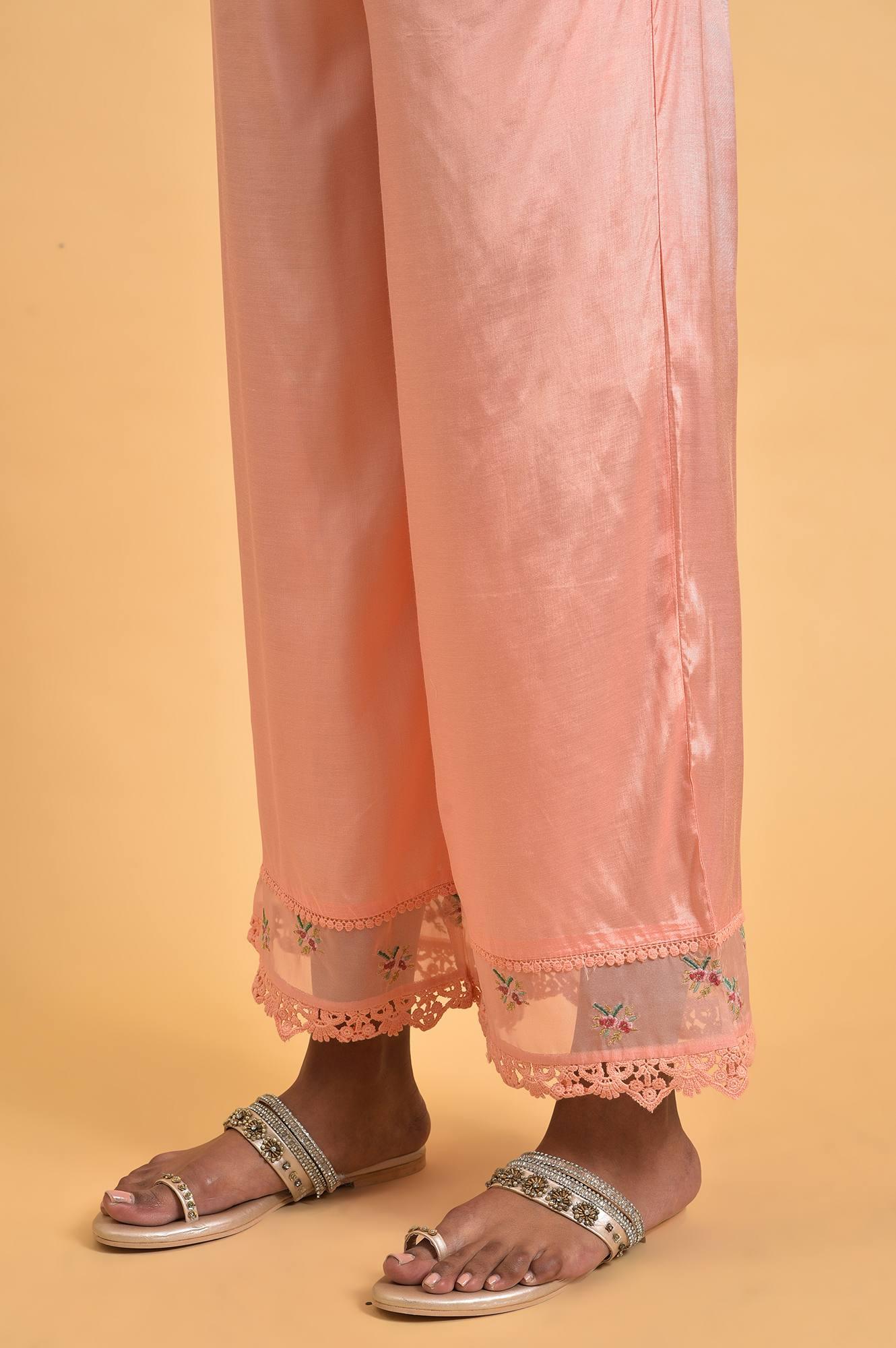 Pink Parallel Pants With Lace And Embroidery - Image 8