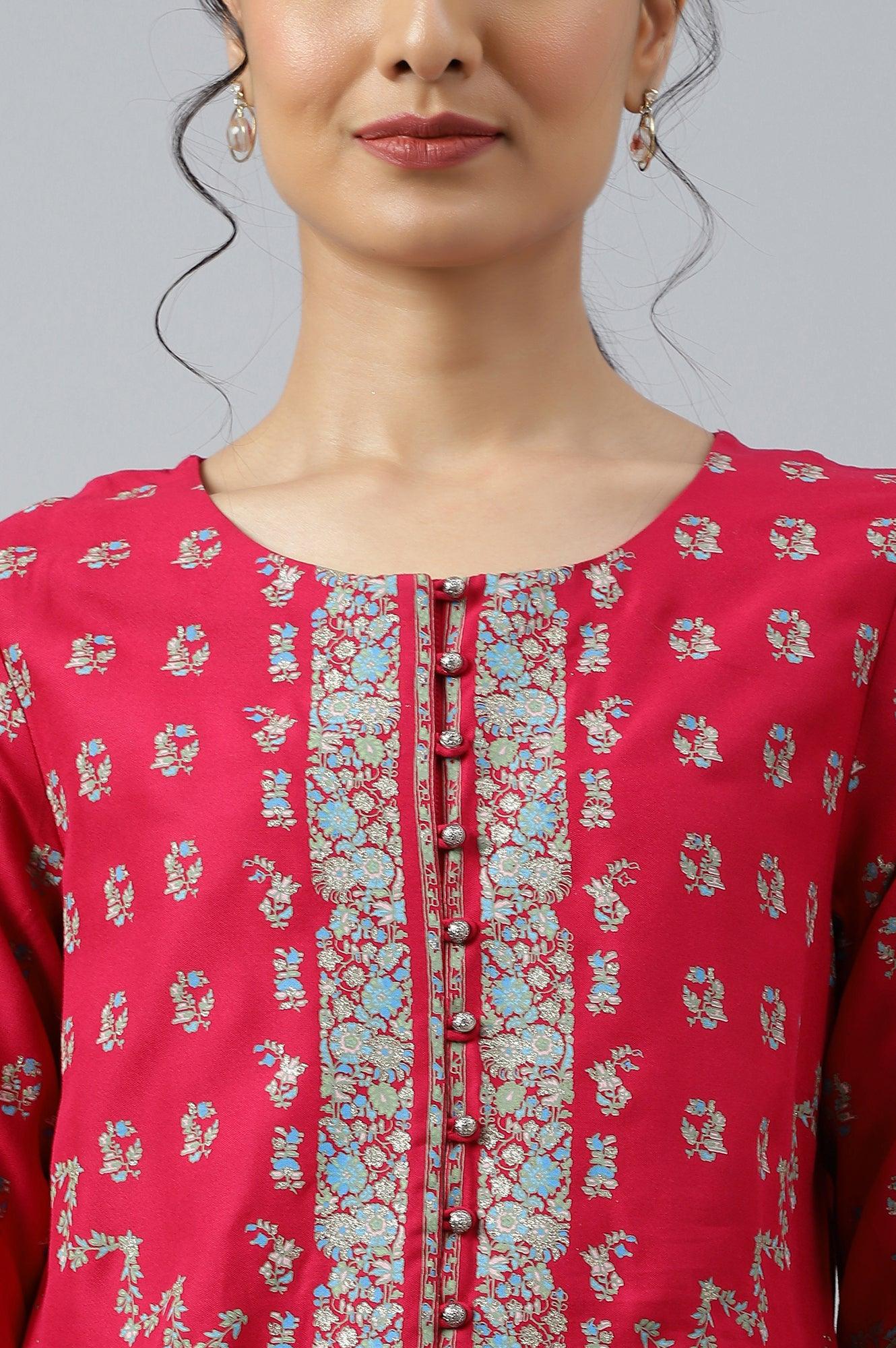 Pink Placement Print Rayon kurta - Image 8