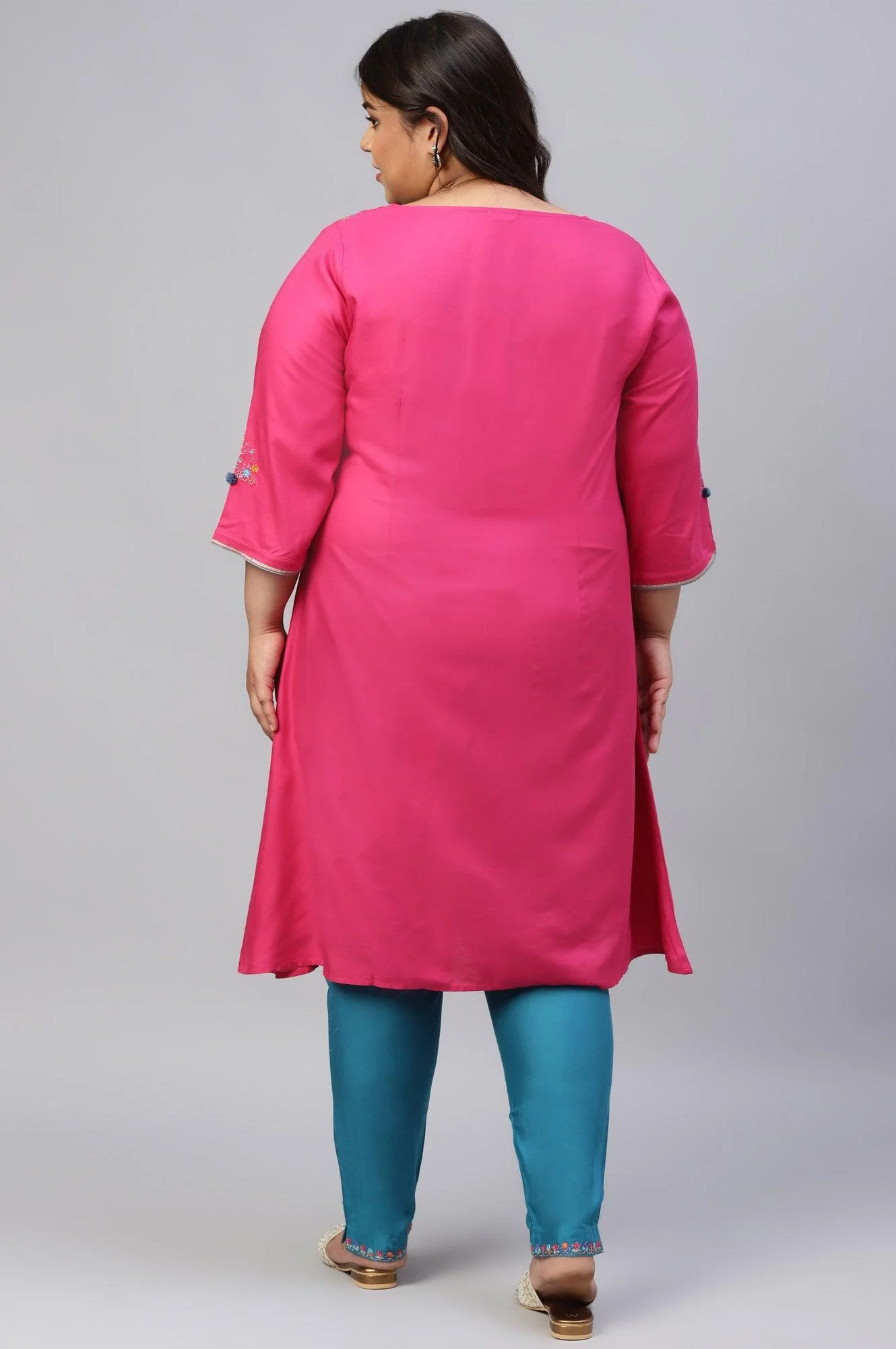 Pink Placement Printed Festive Plus Size kurta - Image 2