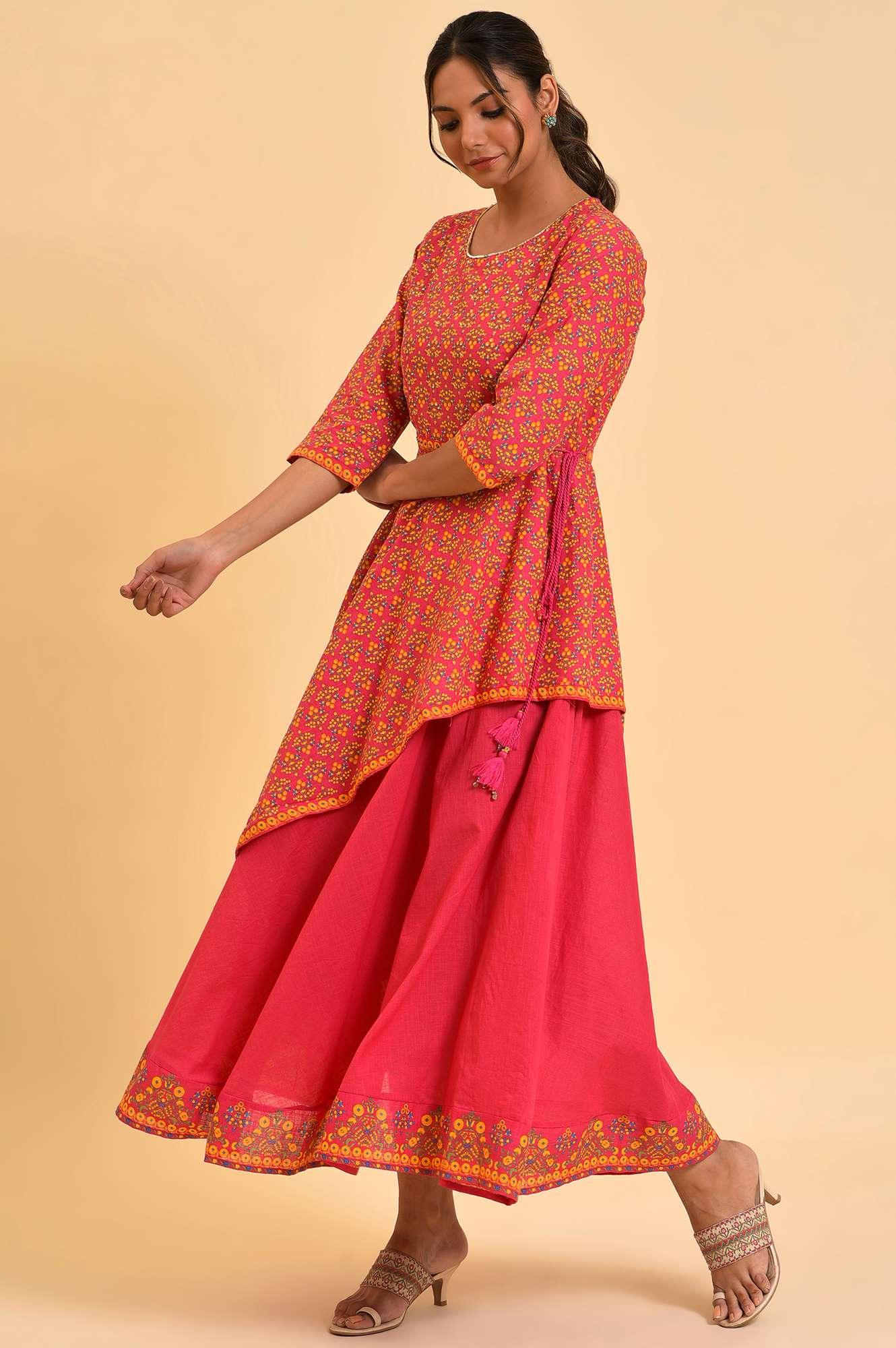 Pink Printed Asymmetrical Festive Dress - Image 3