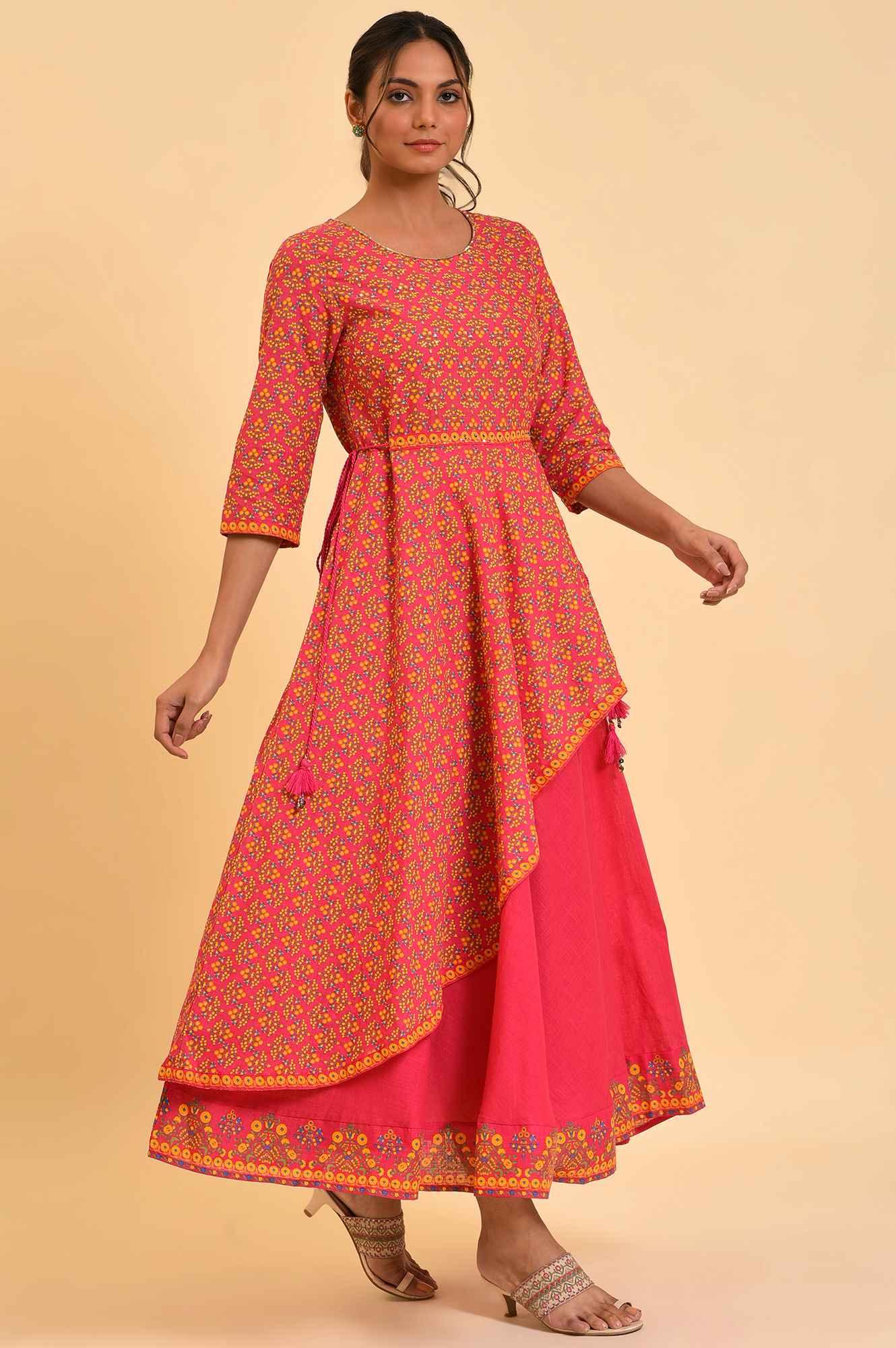 Pink Printed Asymmetrical Festive Dress - Image 4