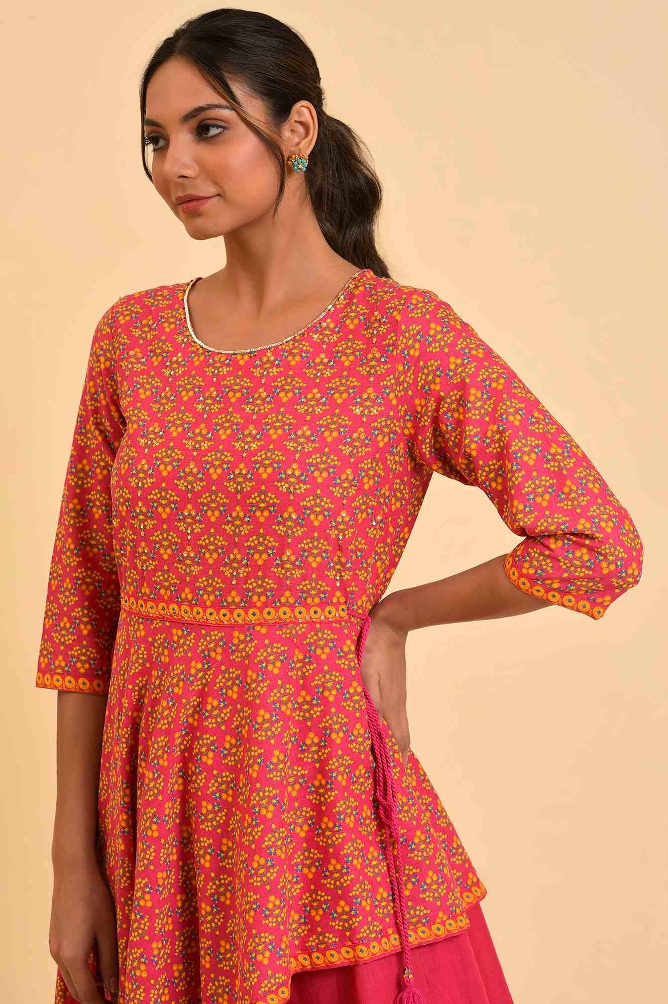 Pink Printed Asymmetrical Festive Dress - Image 5