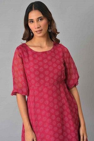 Pink Printed Georgette Western Dress - Image 5