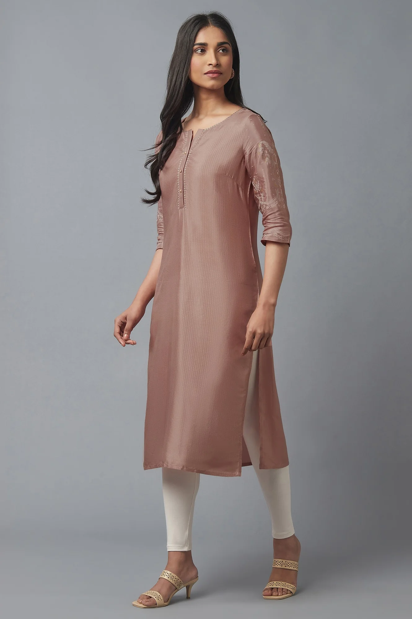 Misty Rose Printed Shantung kurta - Image 3