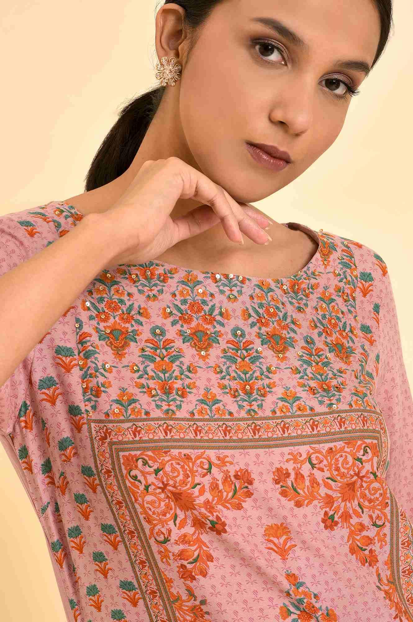 Pink Printed Straight Kurta And Parallel Pants Set - Image 6