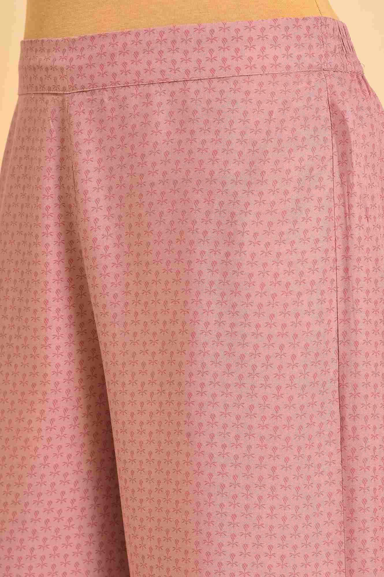 Pink Printed Straight Kurta And Parallel Pants Set - Image 8
