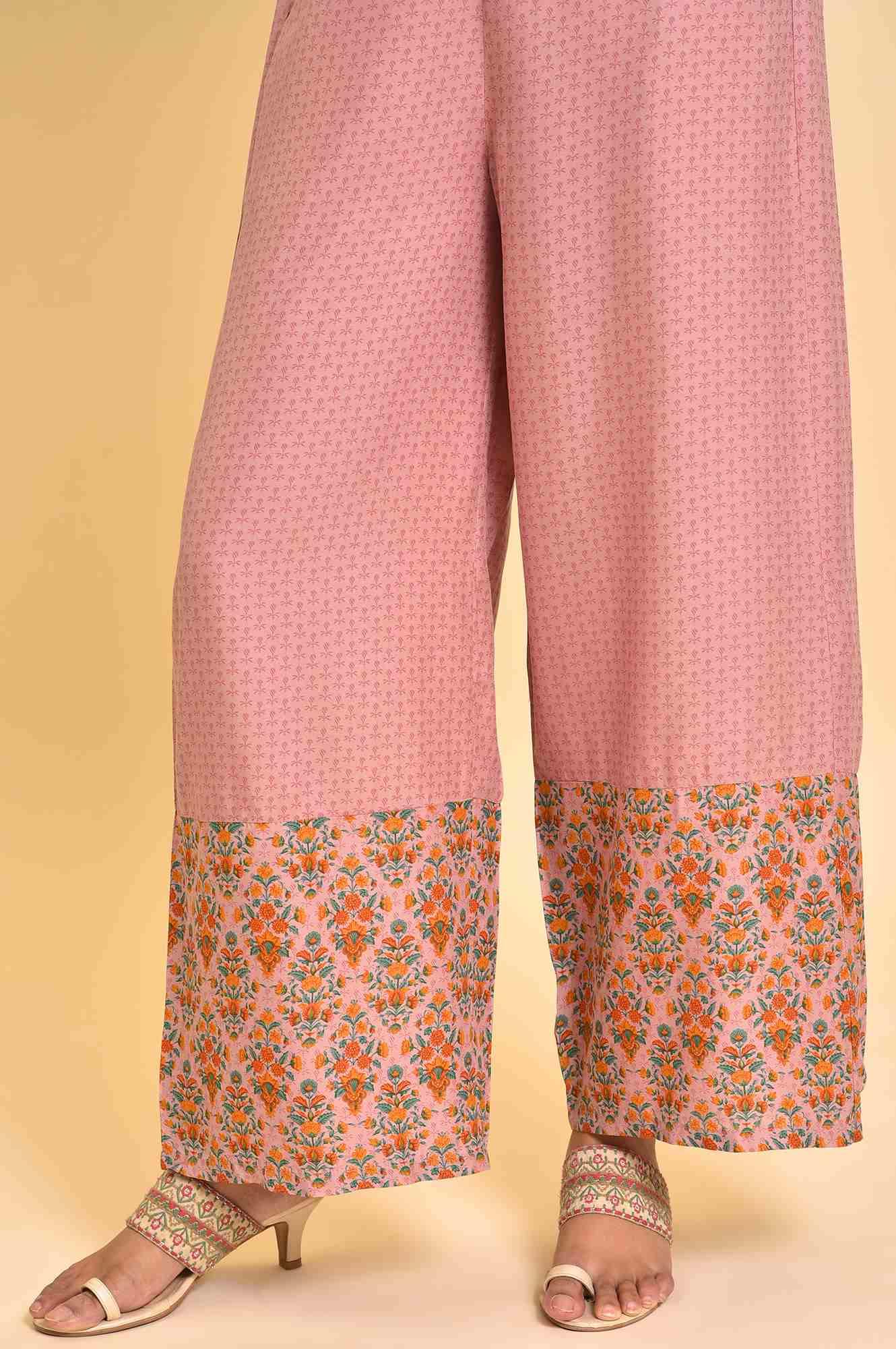 Pink Printed Straight Kurta And Parallel Pants Set - Image 9