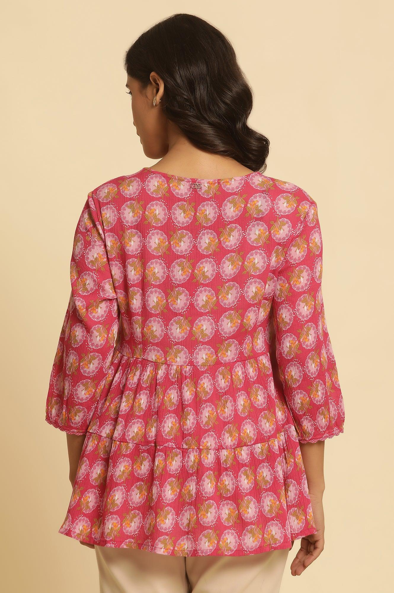 Pink Printed Tiered Top - Image 3