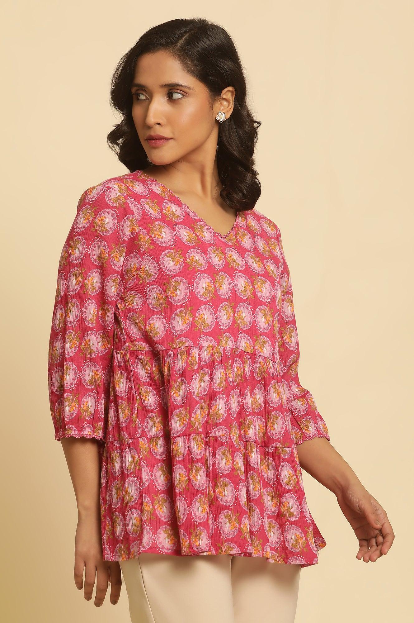 Pink Printed Tiered Top - Image 4
