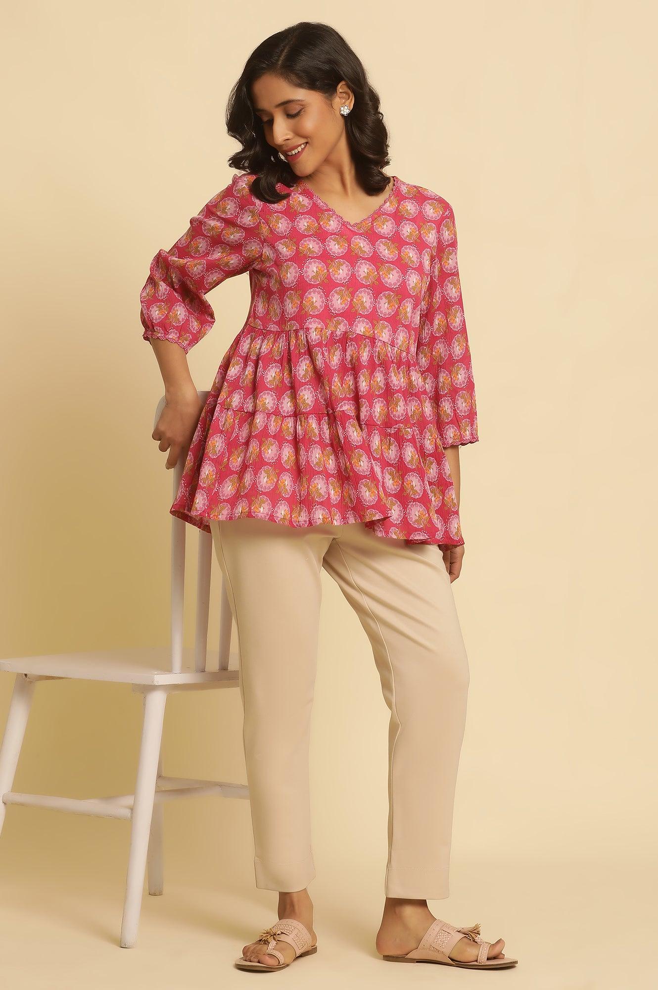 Pink Printed Tiered Top - Image 5