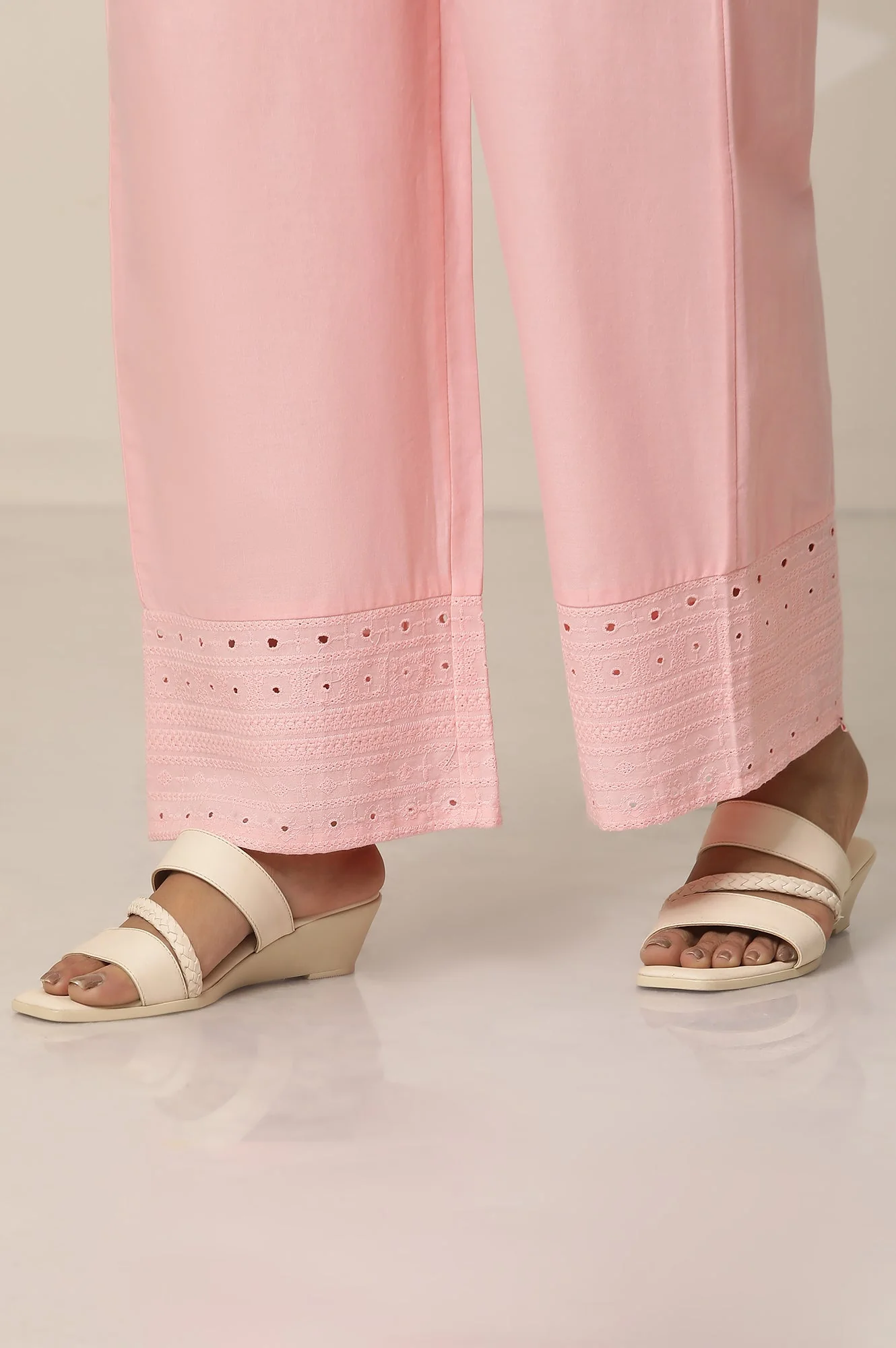 Elleven Women's Pink Embroidered Straight Fit Cotton Palazzo With Elasticated Waist - Image 8