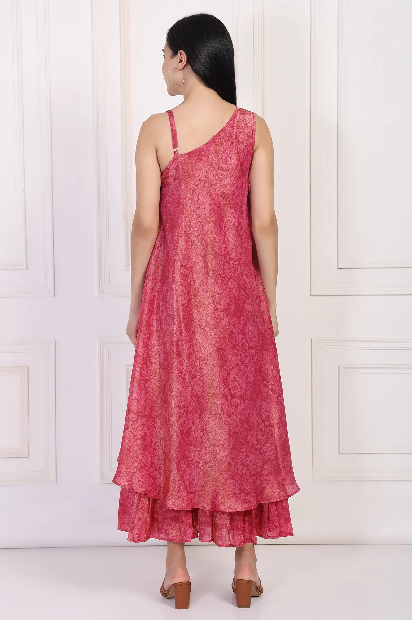 Pink Sequined A-Line Tissue Dress - Image 6