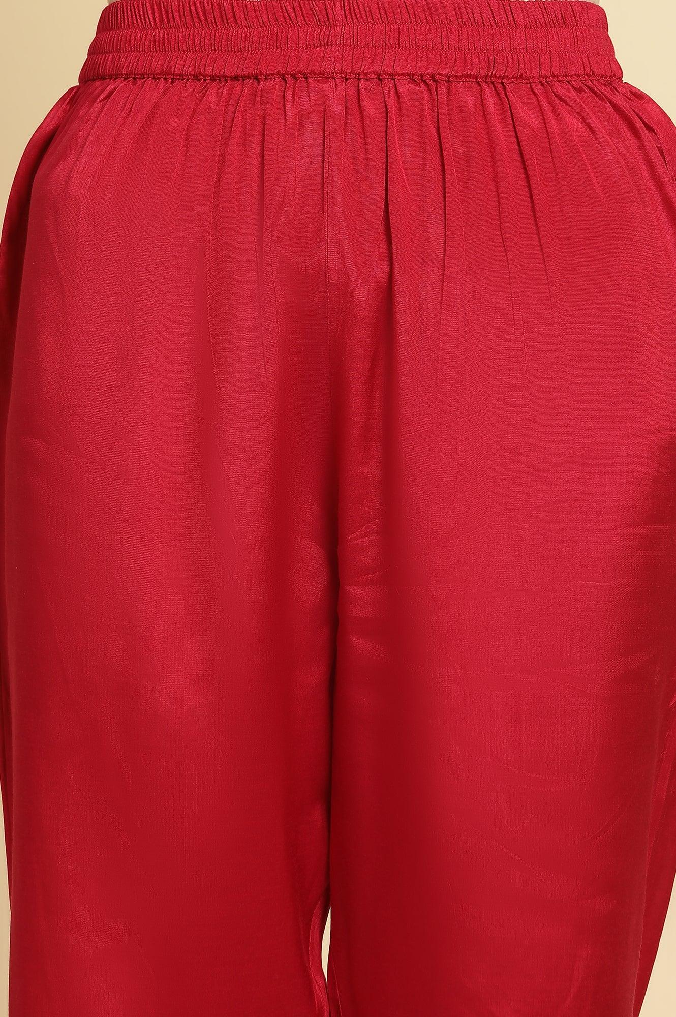 Pink Shantung Kurta, Pants And Dupatta Set - Image 9