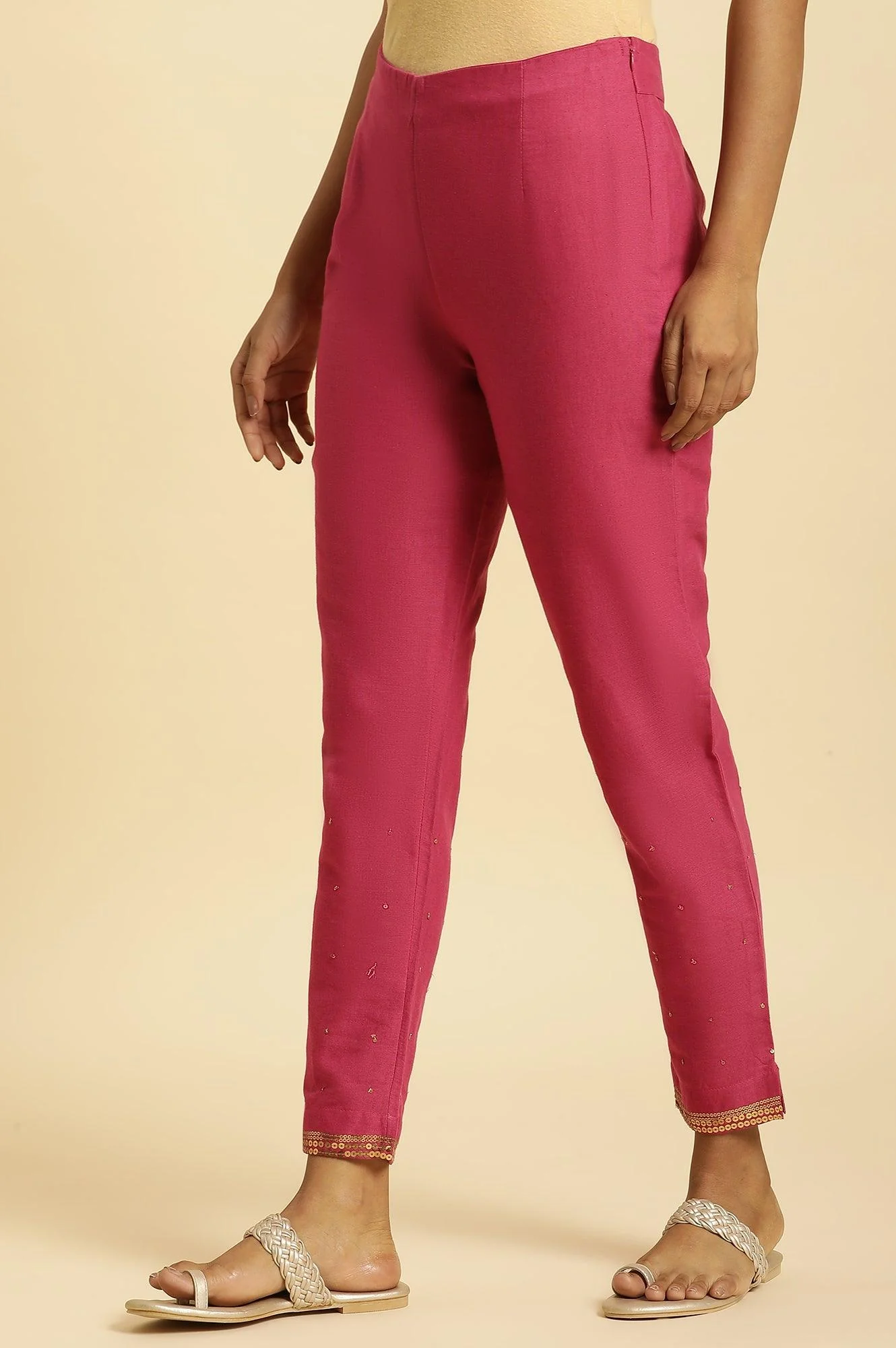 Pink Slim Pants with Metallic Sequin - Image 2