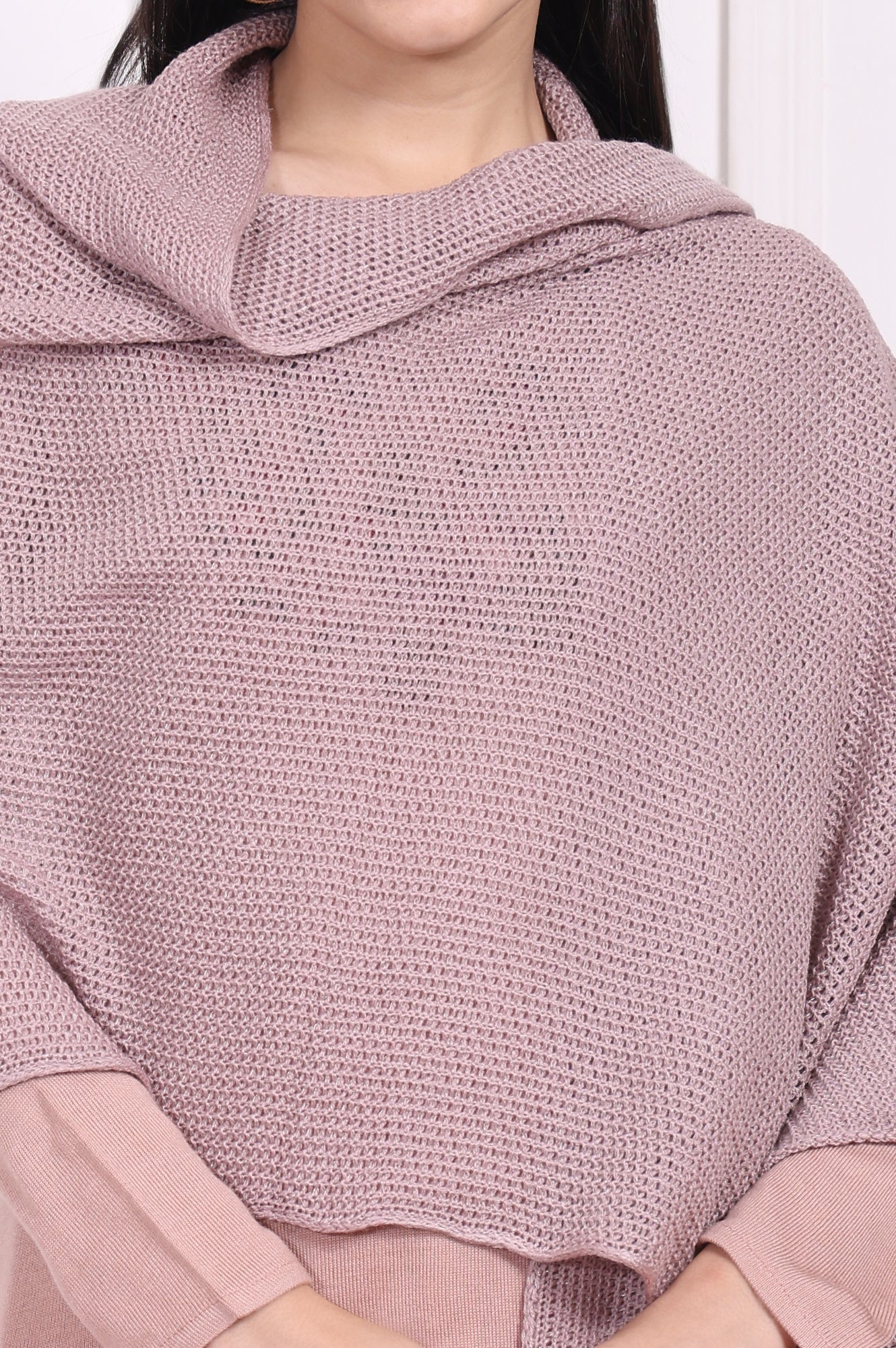 Pink Solid Pom Pom Acrylic Winter Stole - Image 3