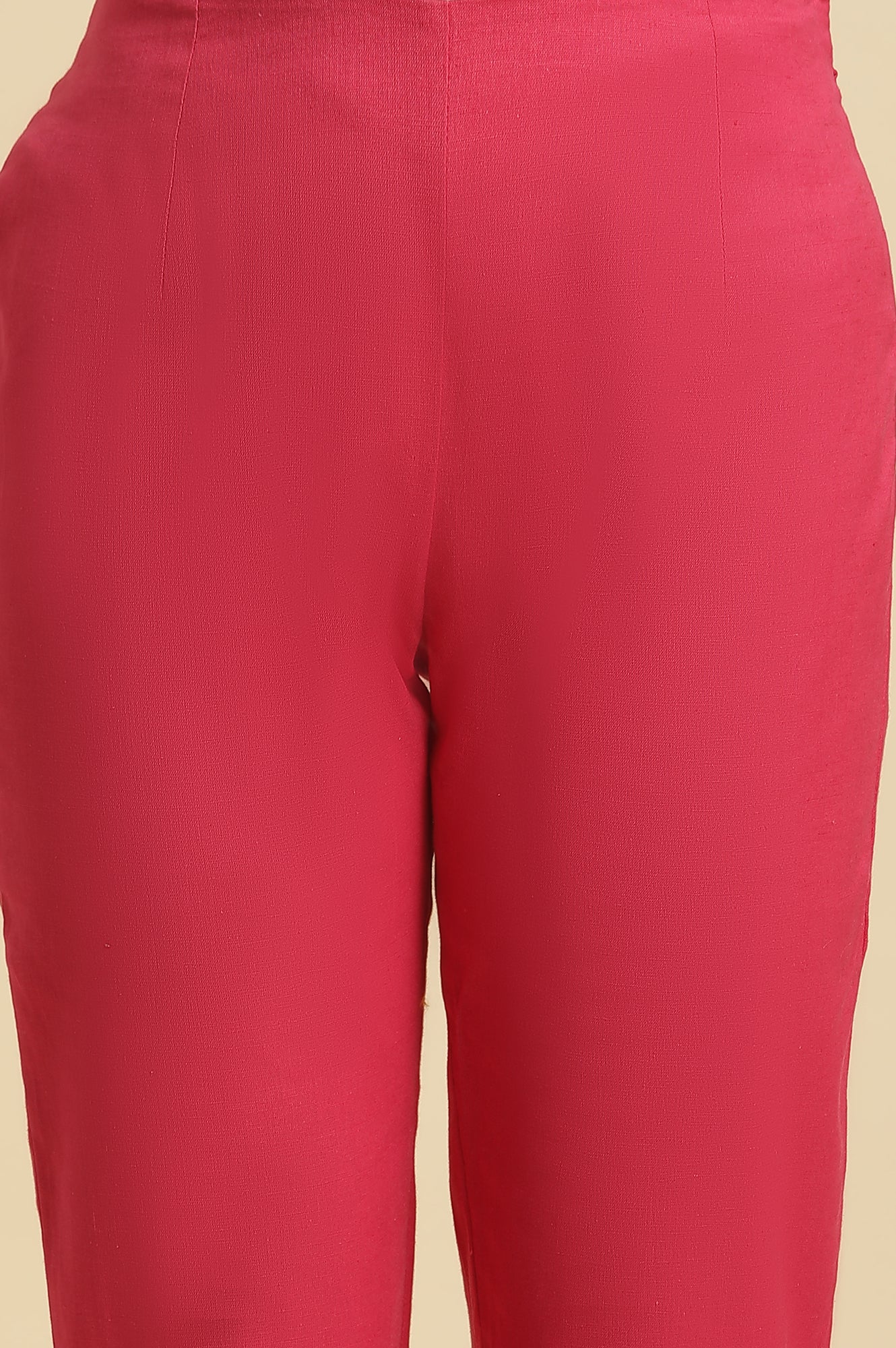 Pink Solid Printed Shantung Straight Kurta with Slim Pant Set - Image 6