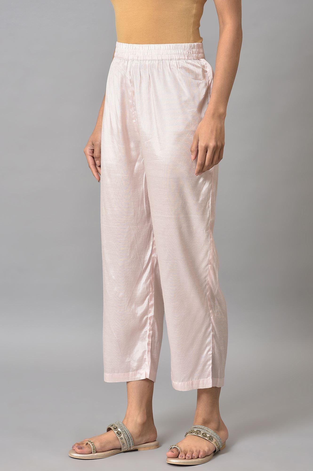 Pink Solid Slim Pants In Straight Silhouette - Image 3
