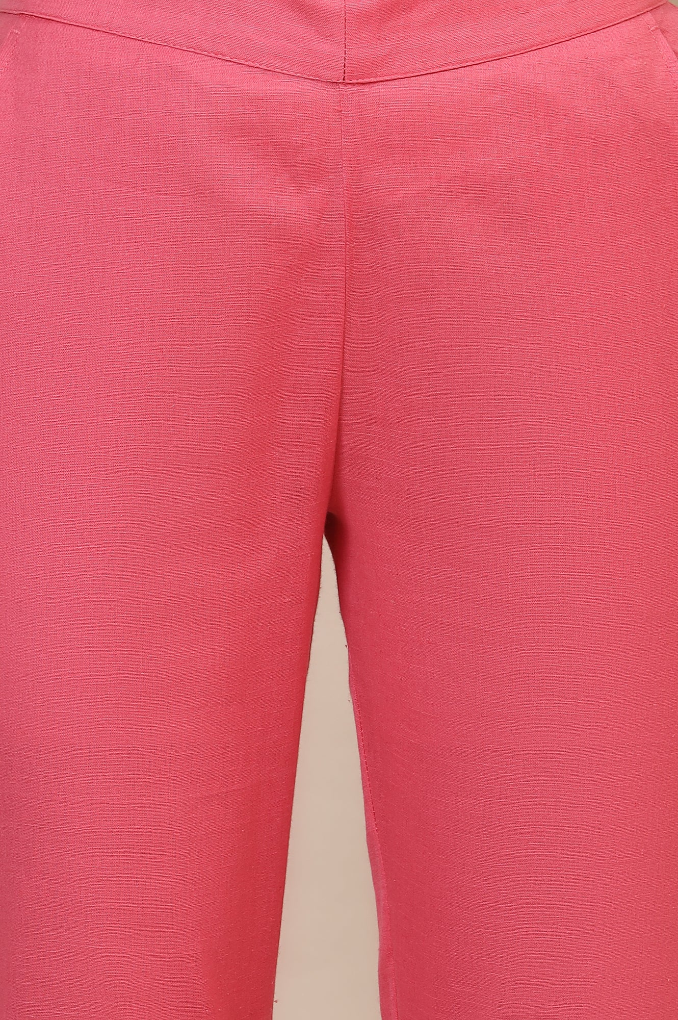 Elleven Women's Pink Solid Straight Fit Cotton Trousers With Elasticated Waist - Image 6