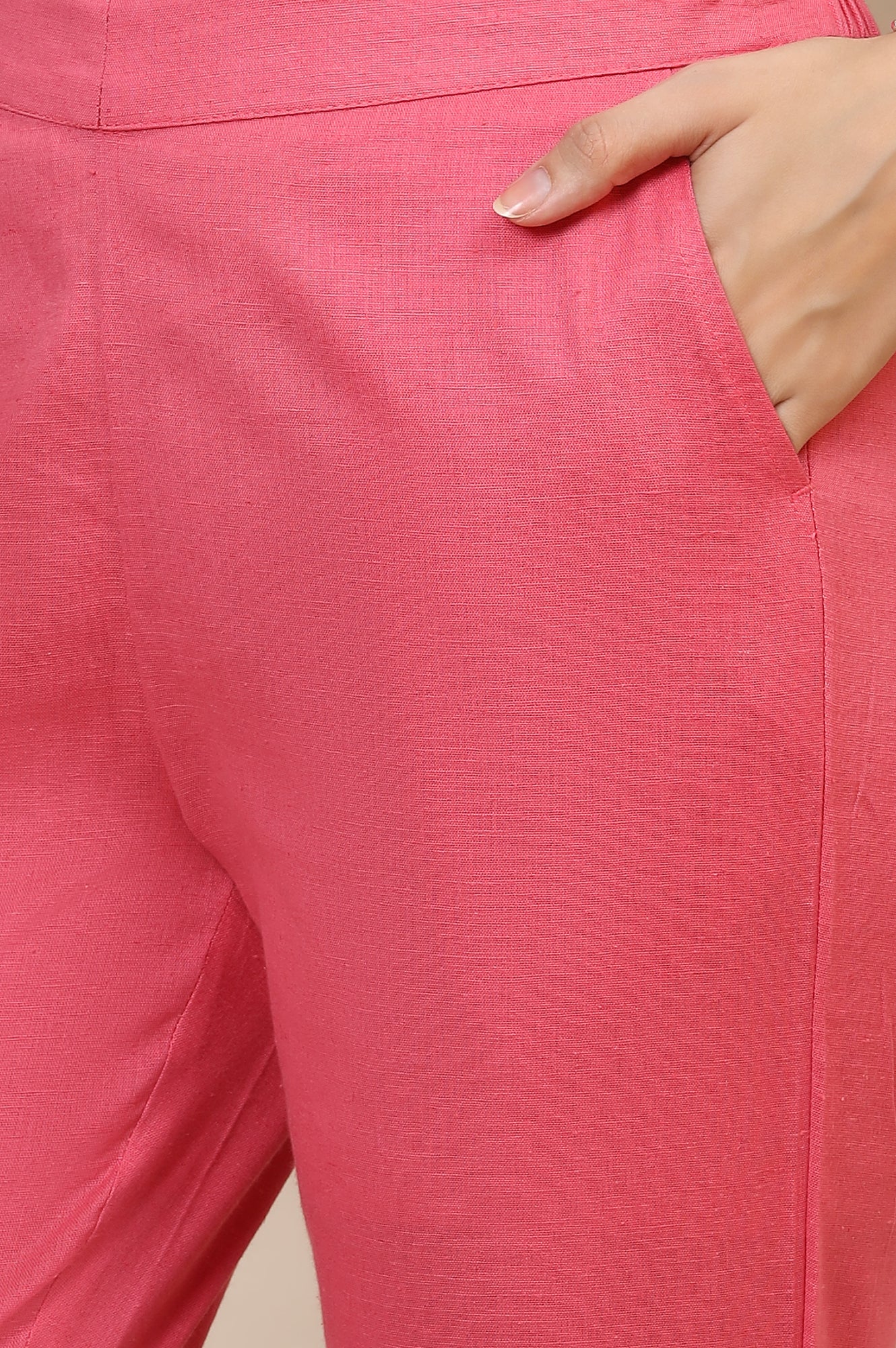 Elleven Women's Pink Solid Straight Fit Cotton Trousers With Elasticated Waist - Image 7