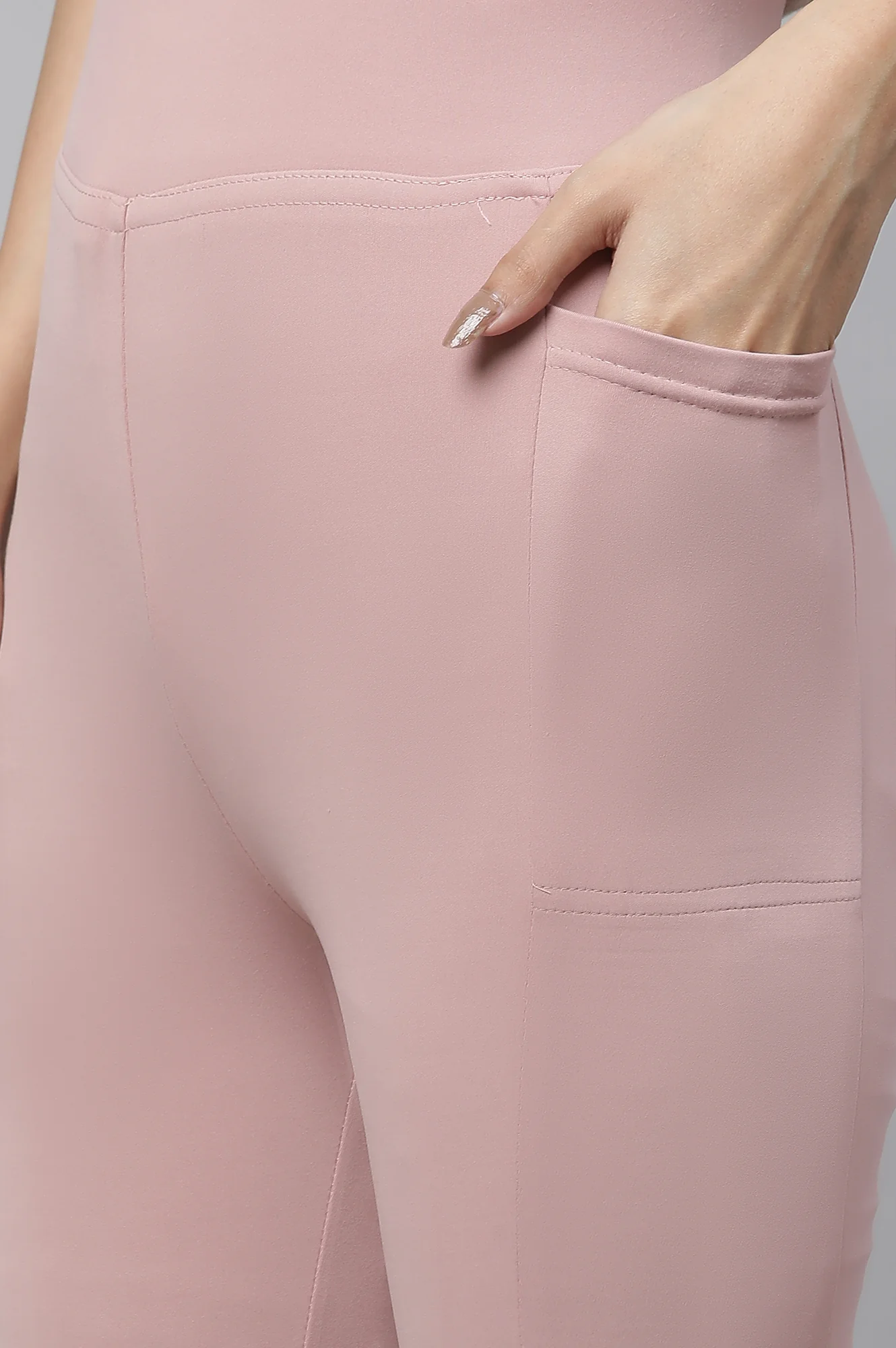 Elleven Women's Pink Solid Skinny Fit Tights With Elasticated Waist - Image 6