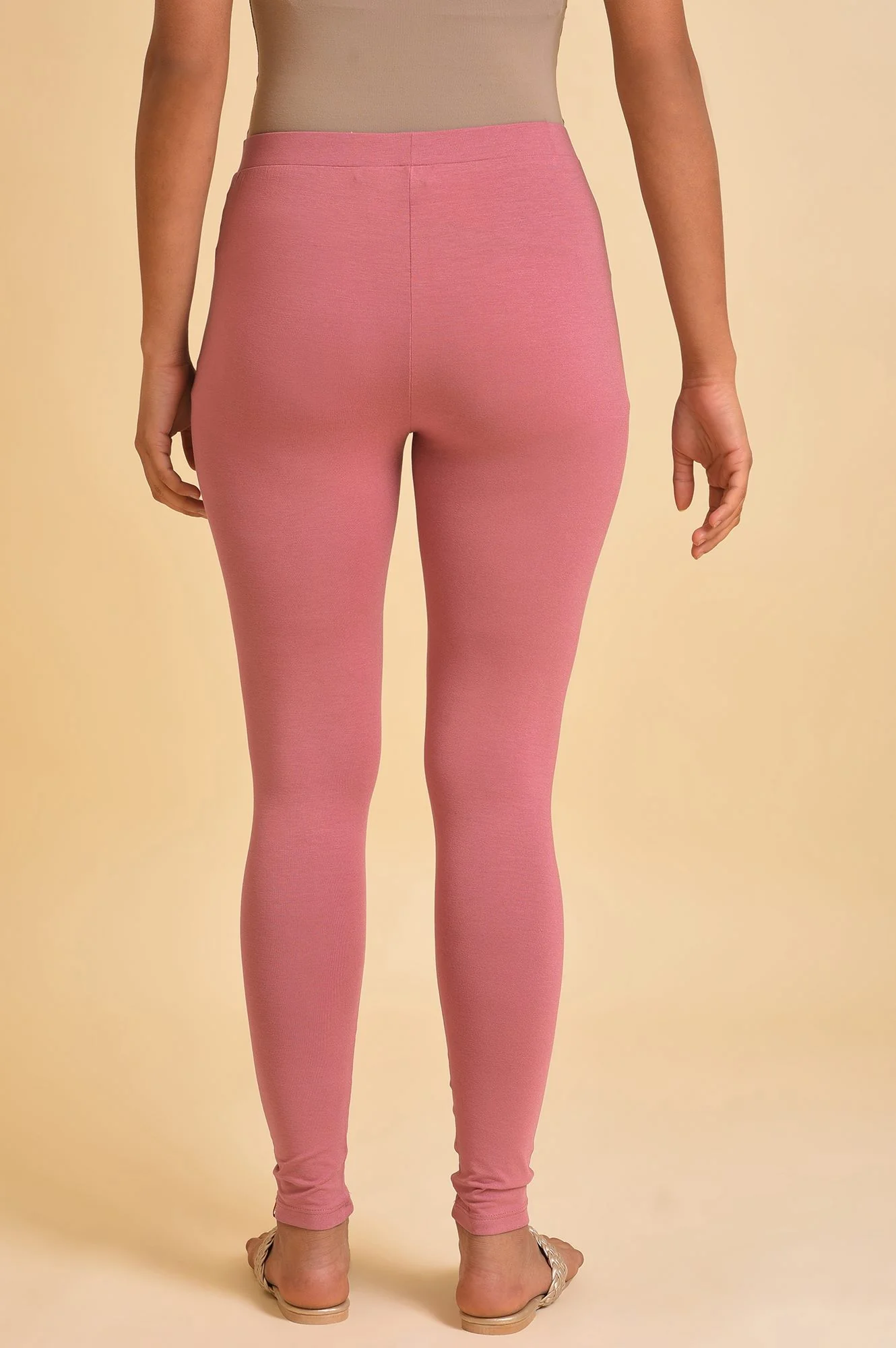 Pink Solid Viscose Lycra Tights - Image 2