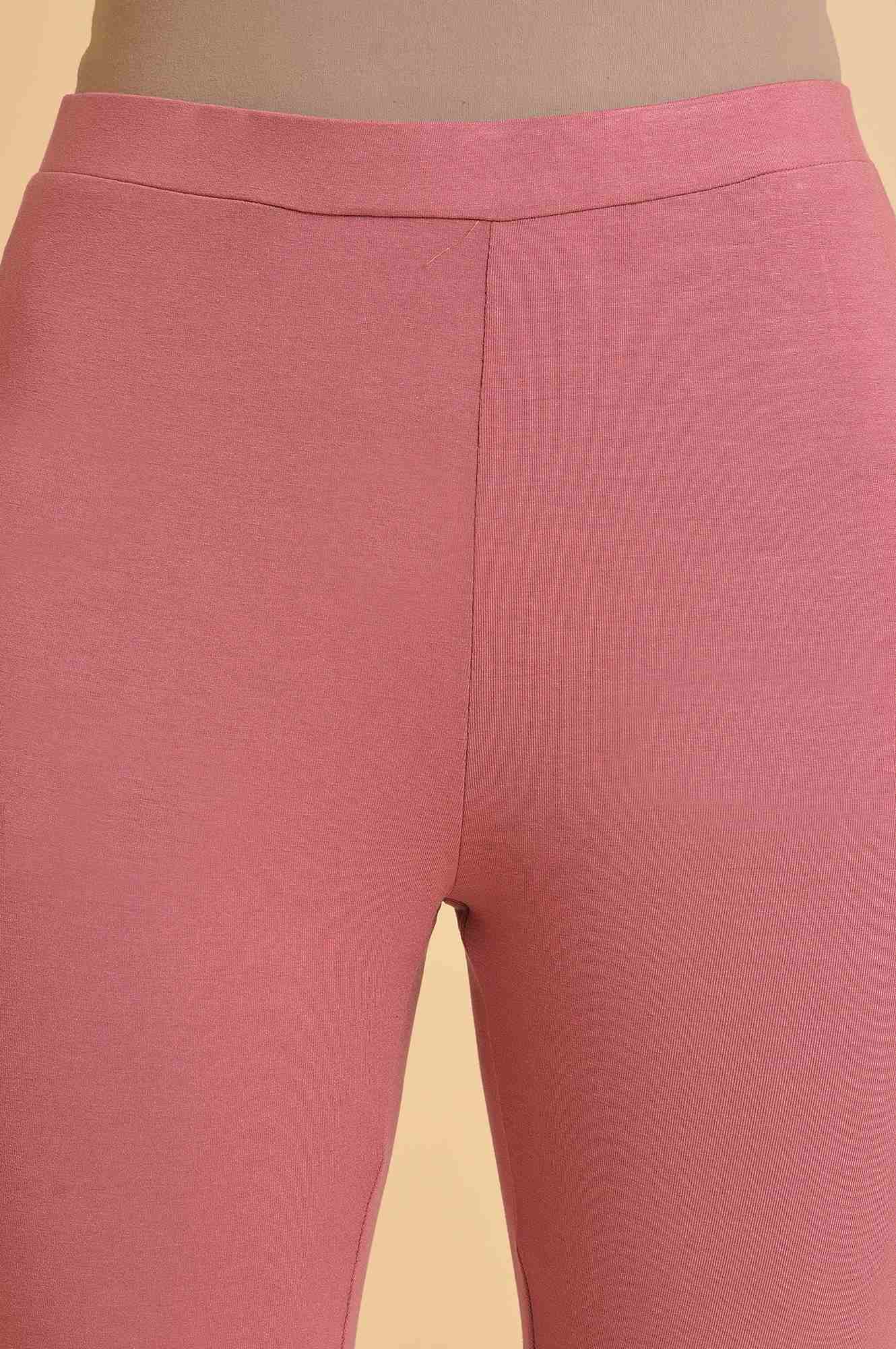 Pink Solid Viscose Lycra Tights - Image 6