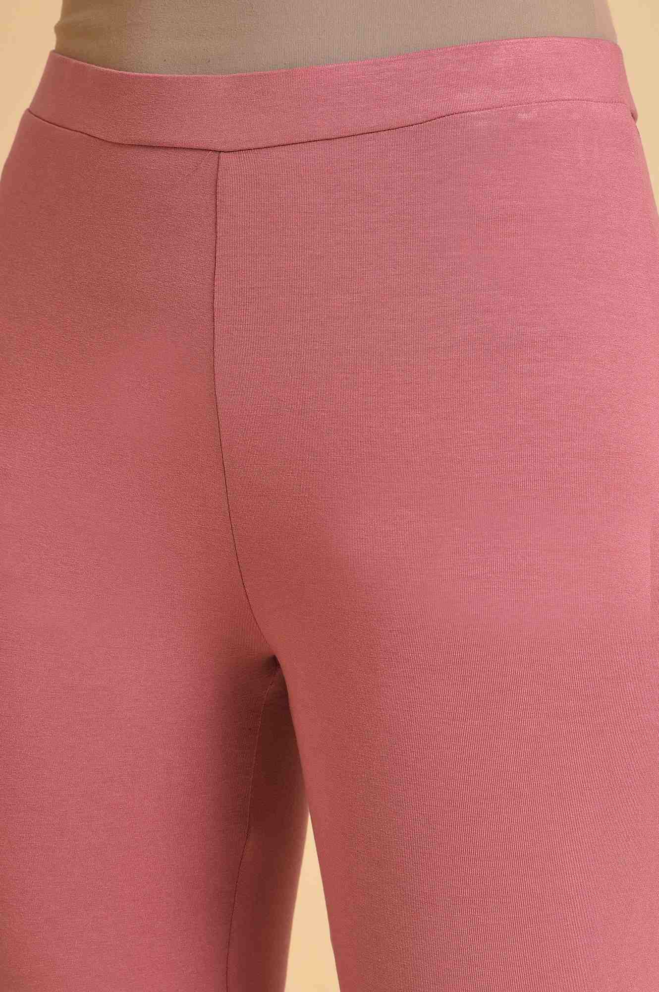 Pink Solid Viscose Lycra Tights - Image 7