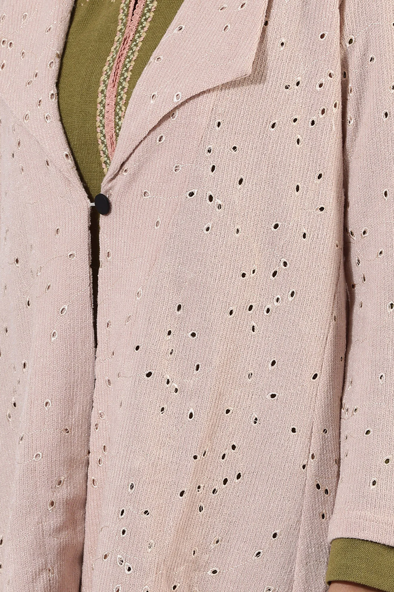 Pink Thread Embroidered Chenille Schifflie Straight Shrug - Image 3