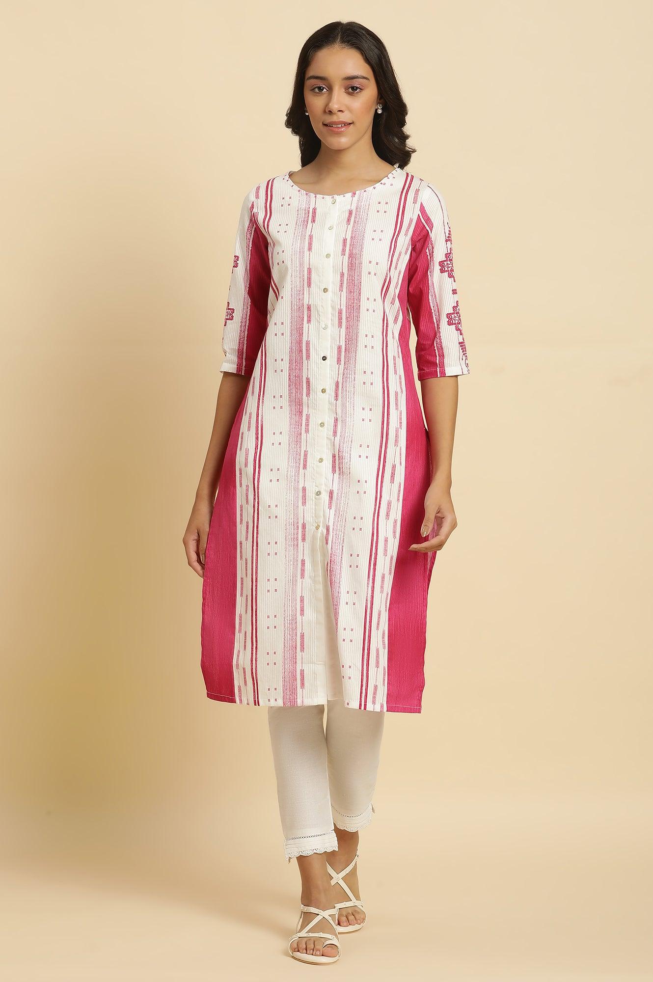 Pink & White Kantha Printed Kurta - Image 5