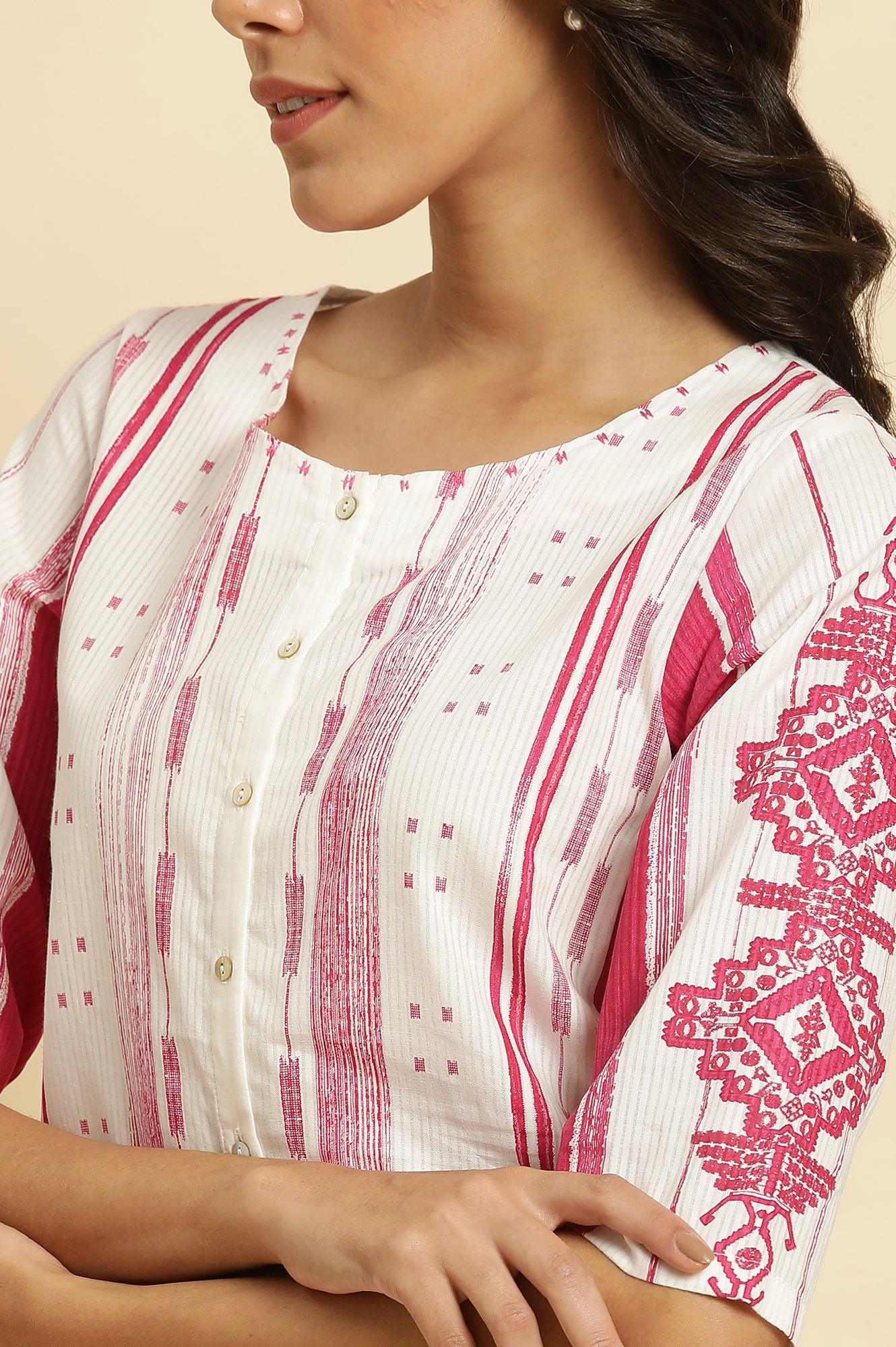 Pink & White Kantha Printed Kurta - Image 7