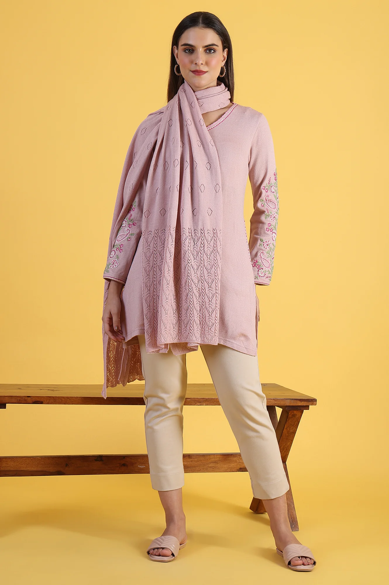Pink Yarn Dyed Acrylic Shawls & Stole - Image 2