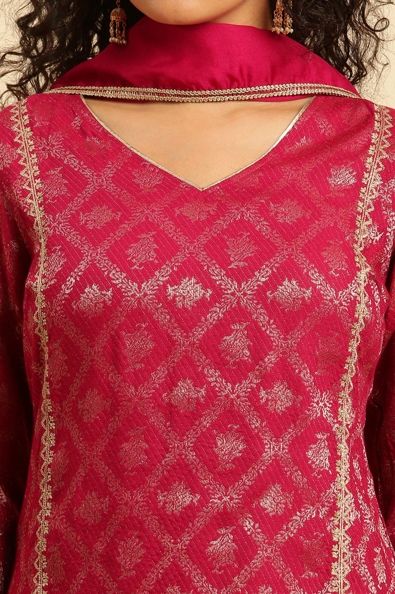 Pink Zari Embellished Short Kurta, Flared Pants And Dupatta Set - Image 9