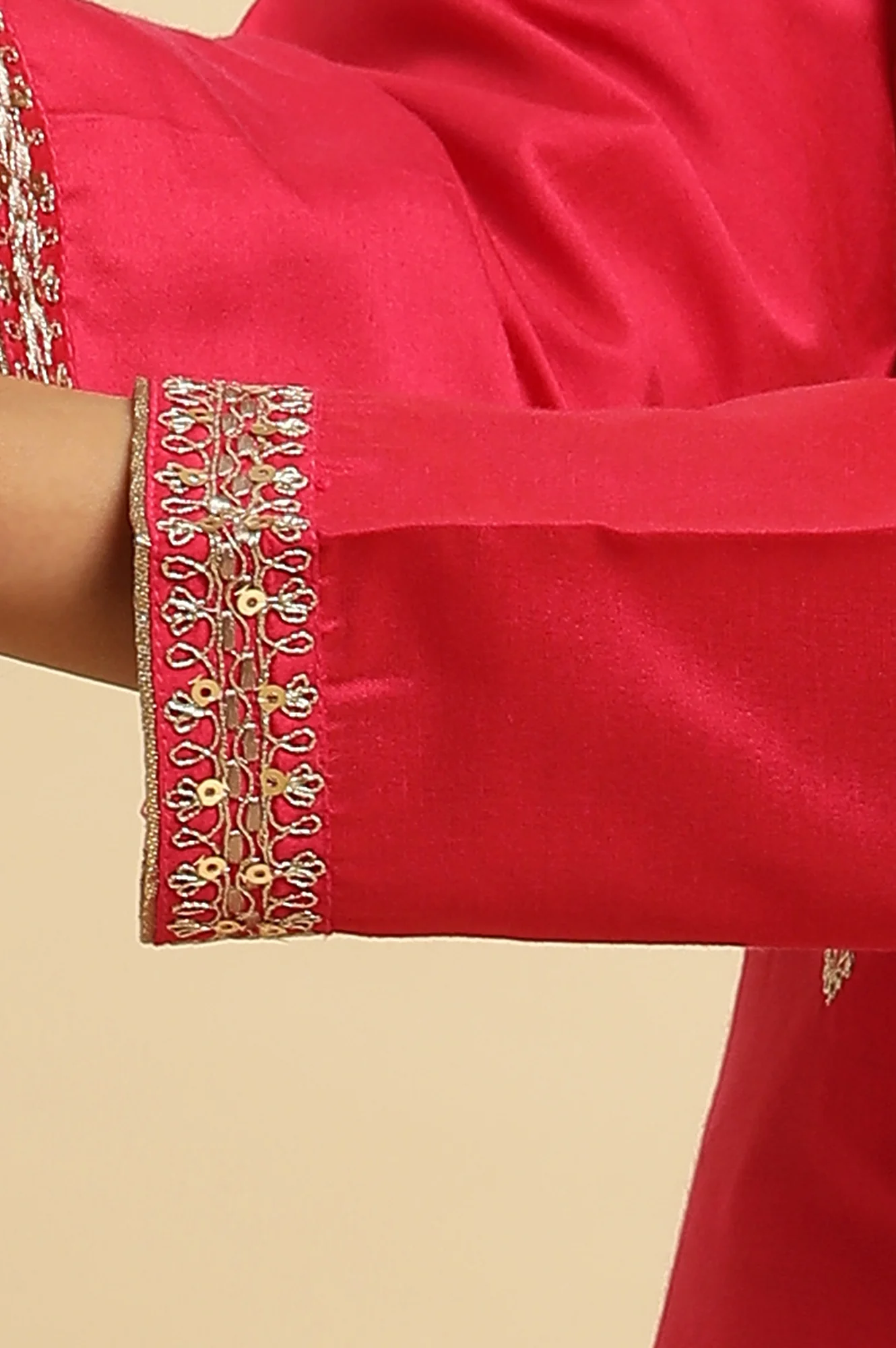 Pink Zari Embroidered Straight Kurta, Pant And Dupatta Set - Image 7
