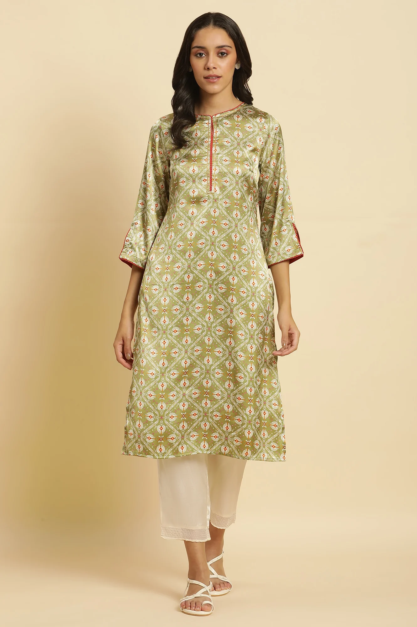 Pistachio Green Japanese Satin Festive Kurta - Image 2