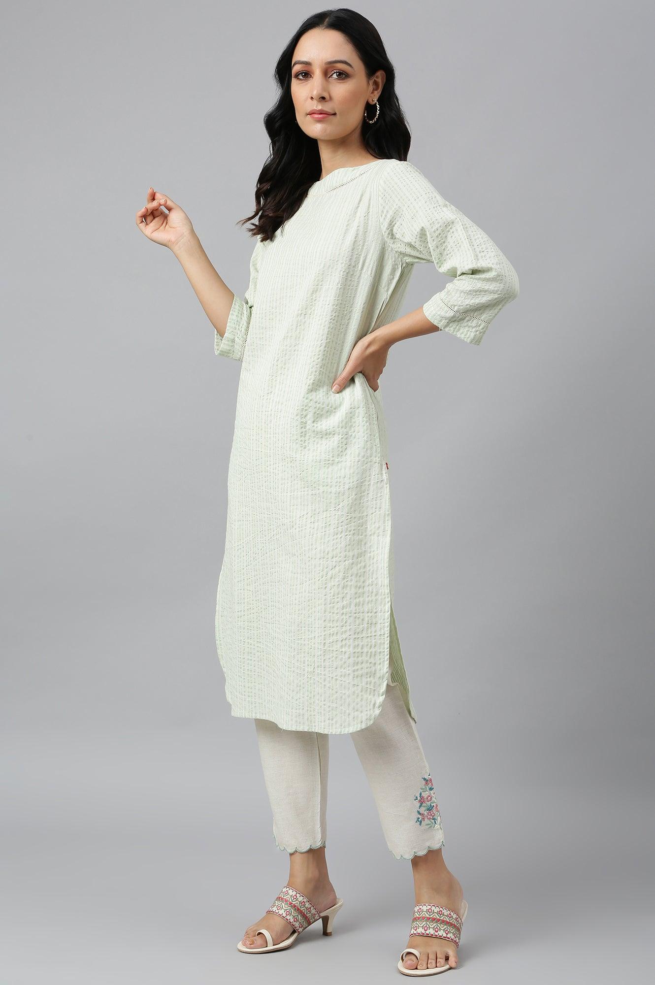 Pistachio Green kurta, Embroidered Slim Pants And Dupatta Set - Image 5