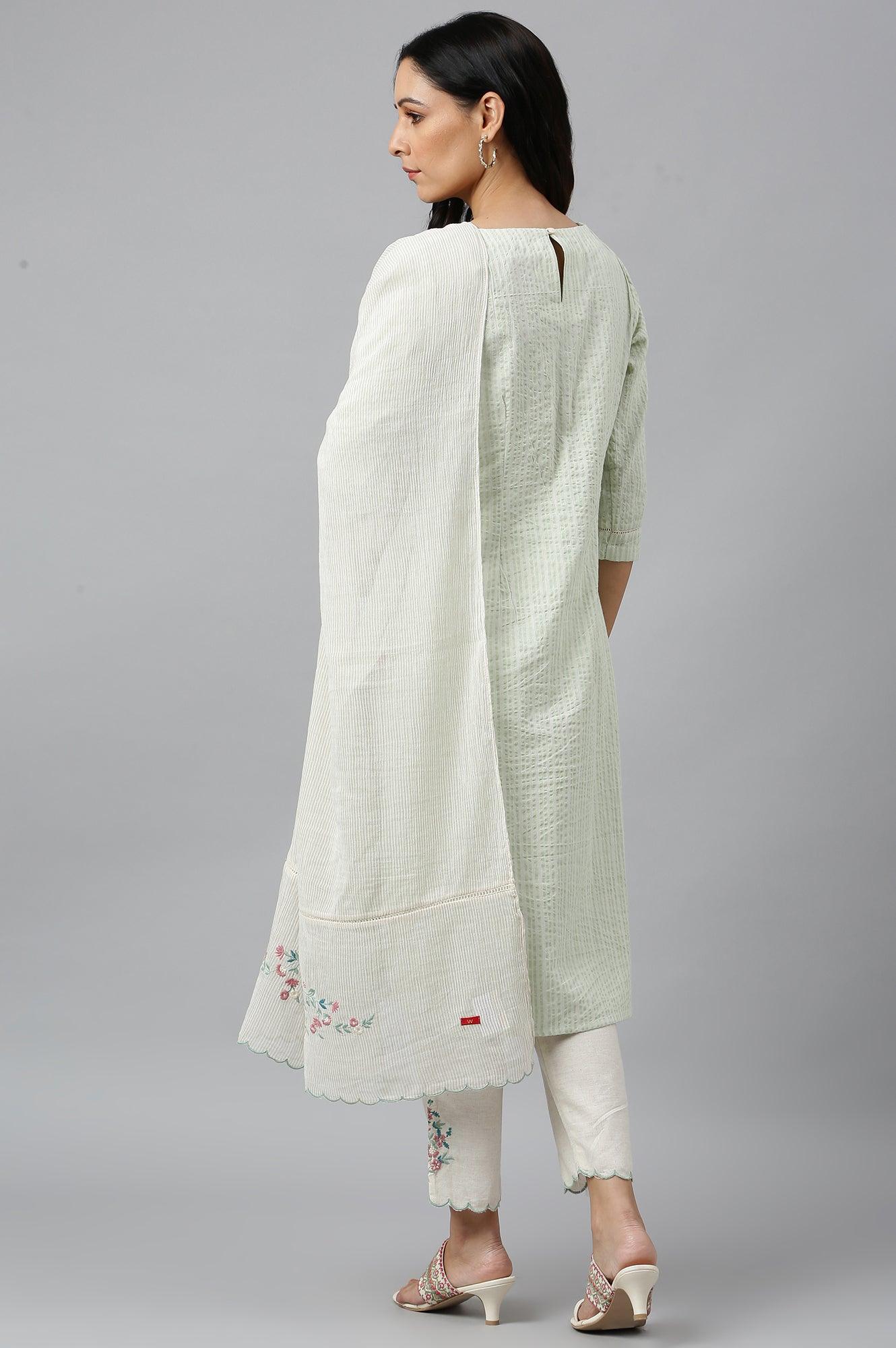 Pistachio Green kurta, Embroidered Slim Pants And Dupatta Set - Image 6