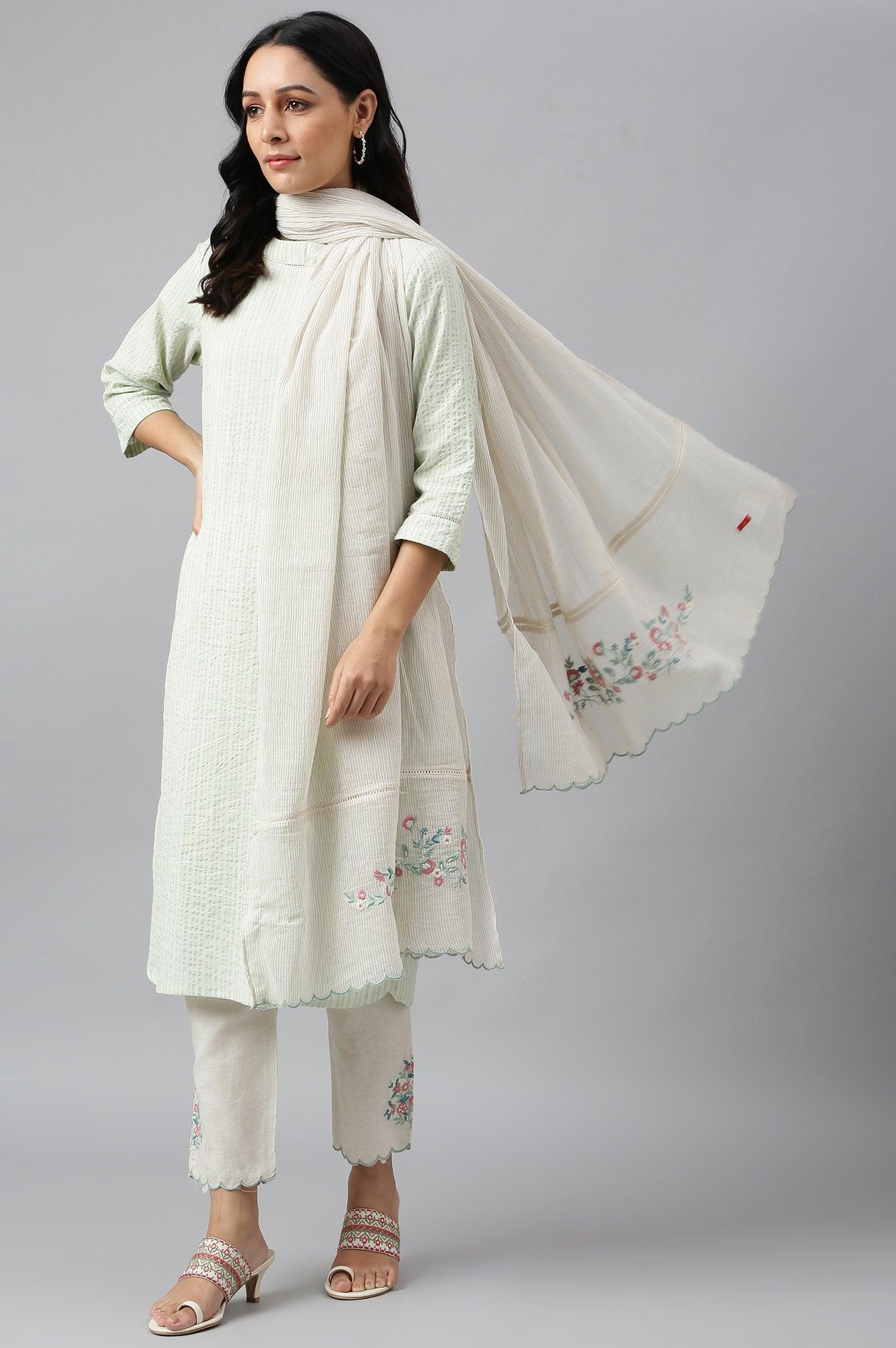 Pistachio Green kurta, Embroidered Slim Pants And Dupatta Set - Image 7