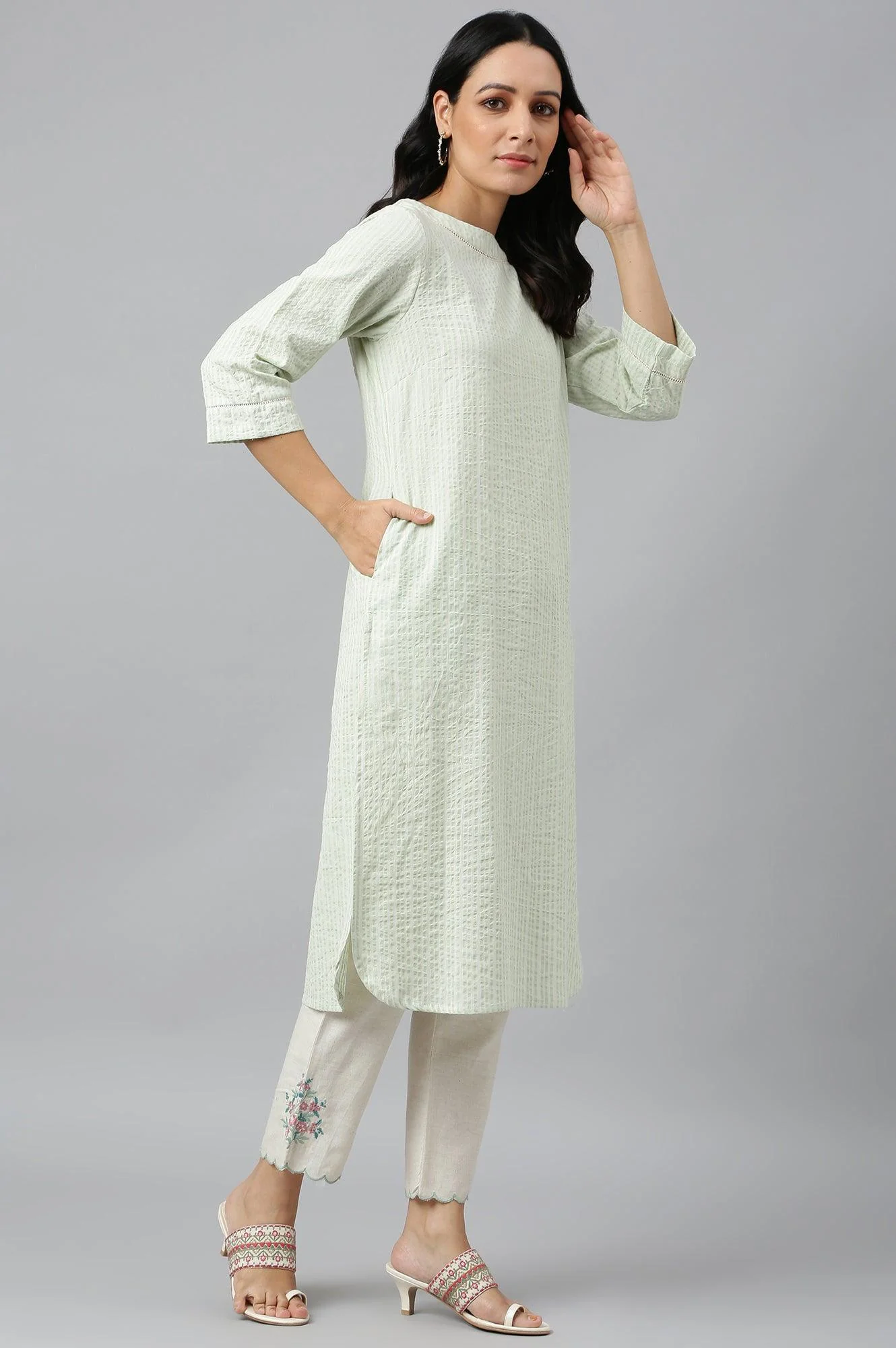 Pistachio Green kurta, Embroidered Slim Pants And Dupatta Set - Image 8