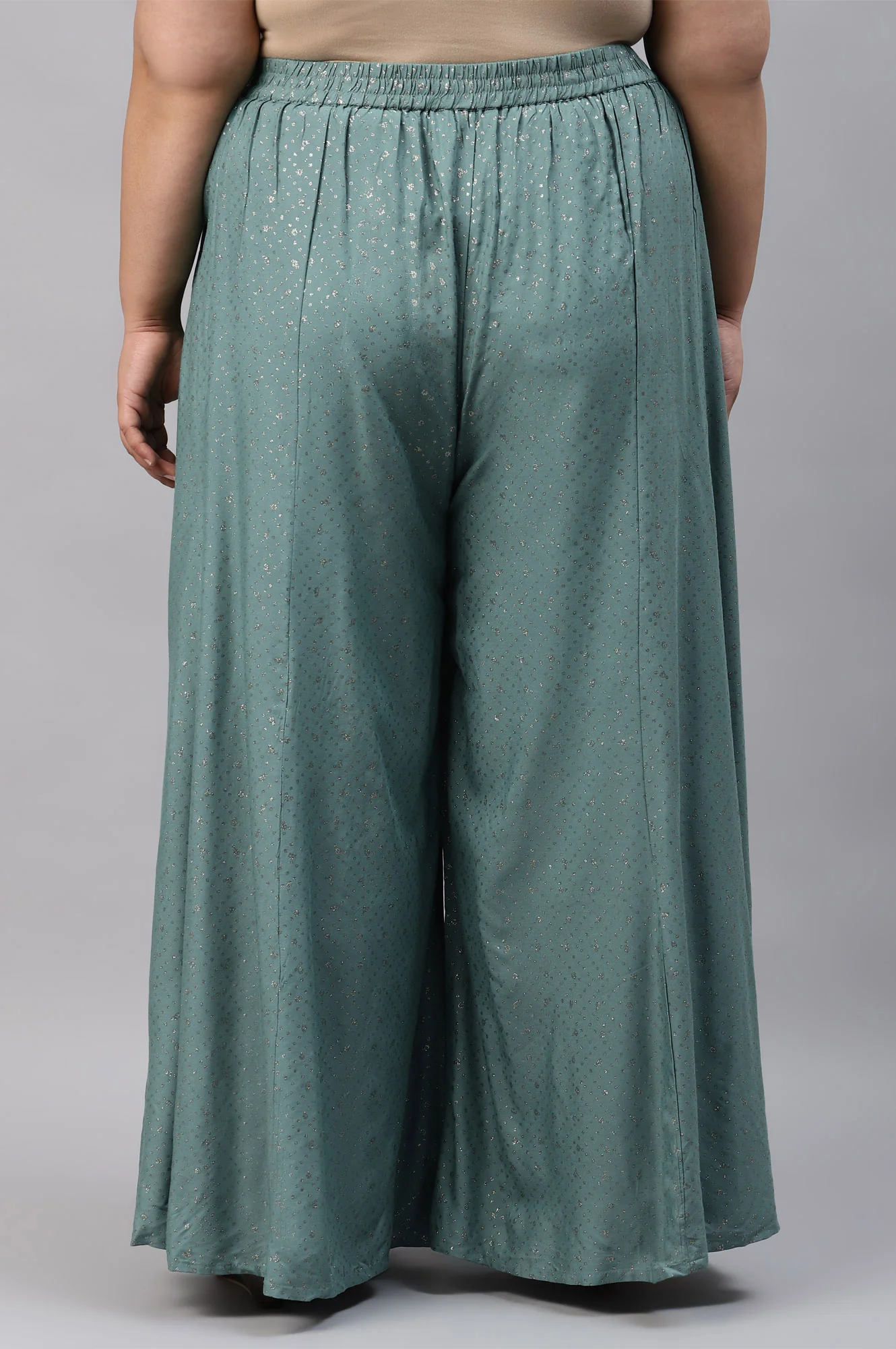 Plus Size Aqua Blue Printed Straight Culottes - Image 2