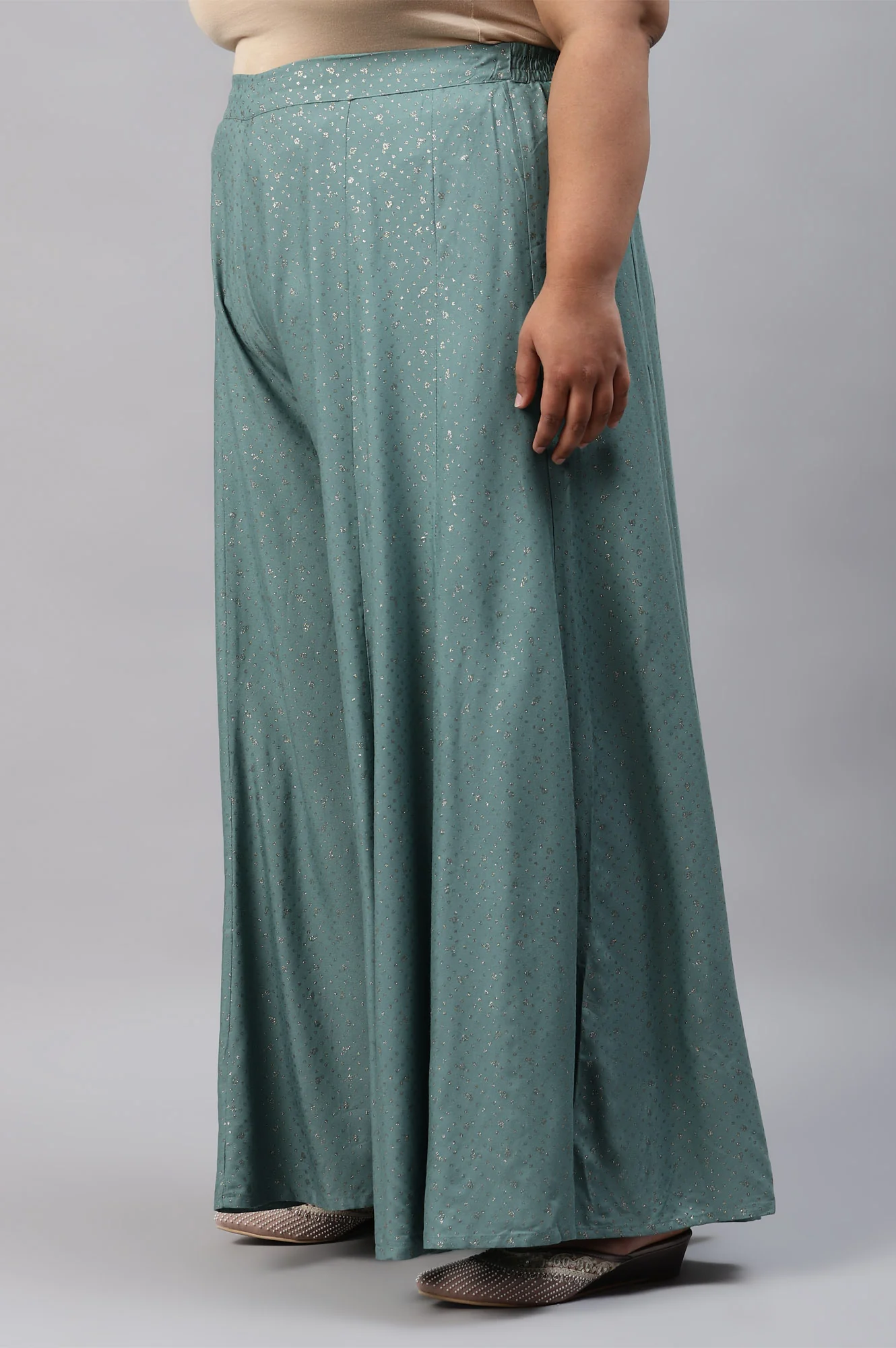 Plus Size Aqua Blue Printed Straight Culottes - Image 3