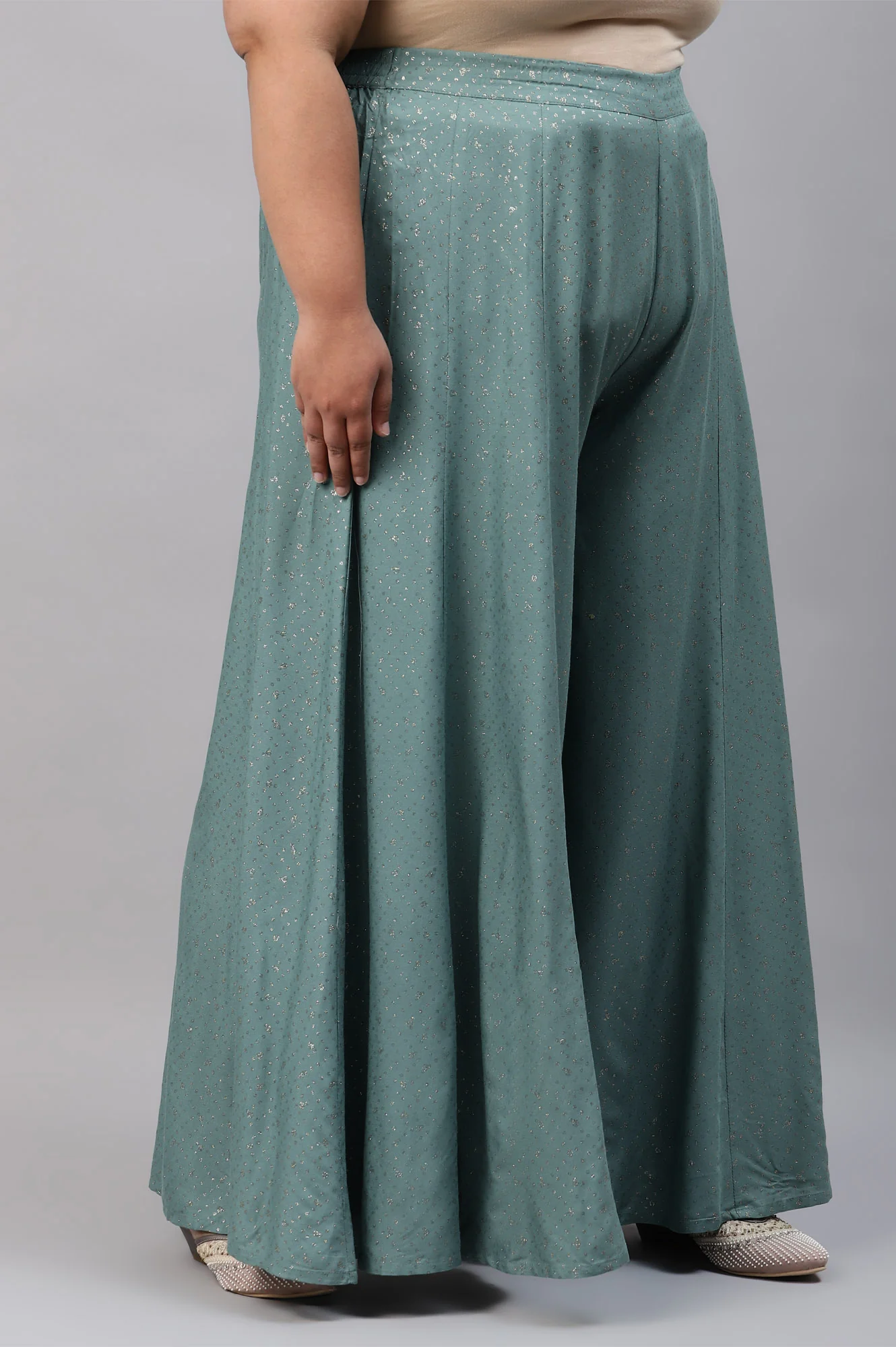 Plus Size Aqua Blue Printed Straight Culottes - Image 4