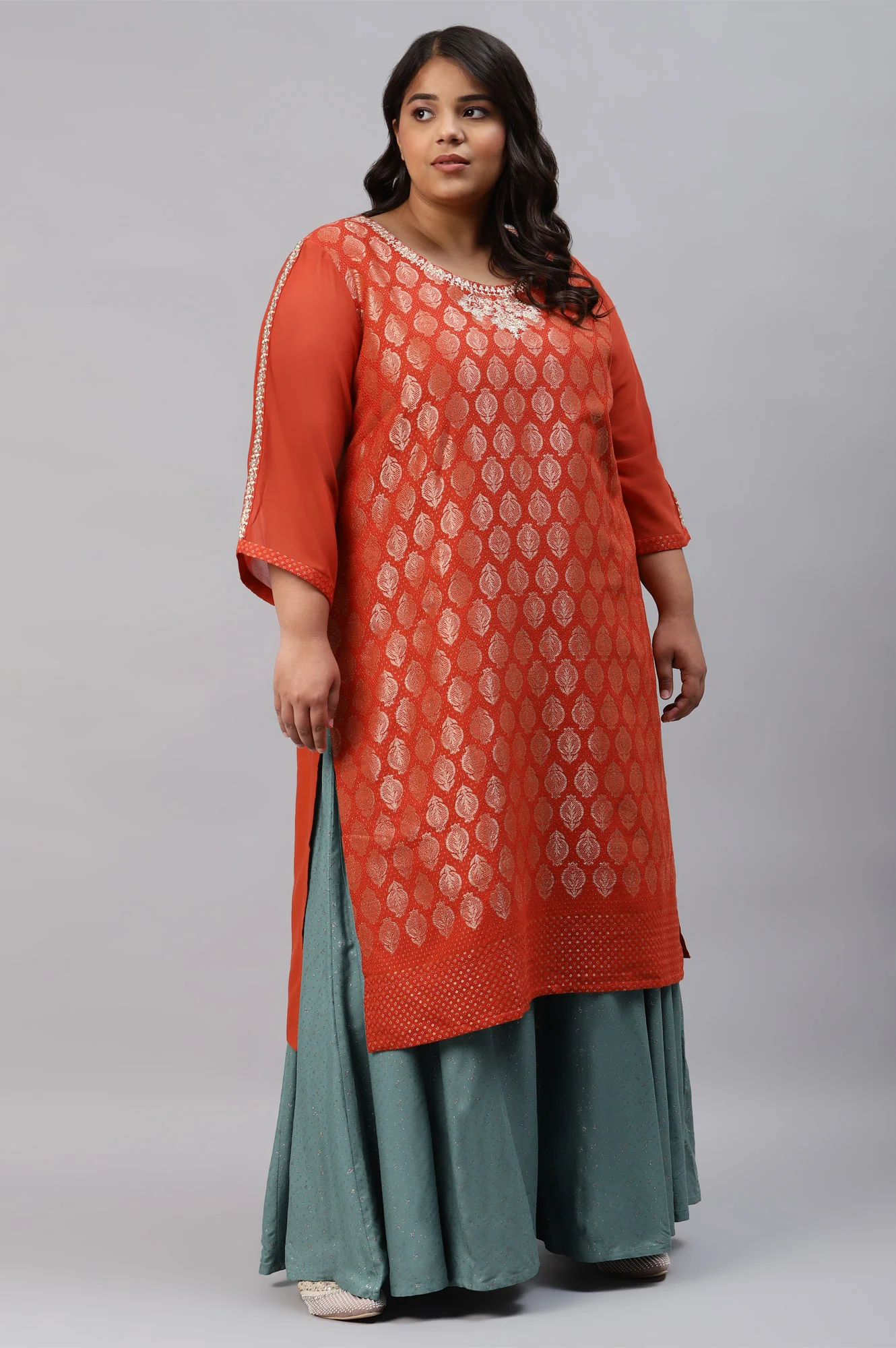 Plus Size Aqua Blue Printed Straight Culottes - Image 5