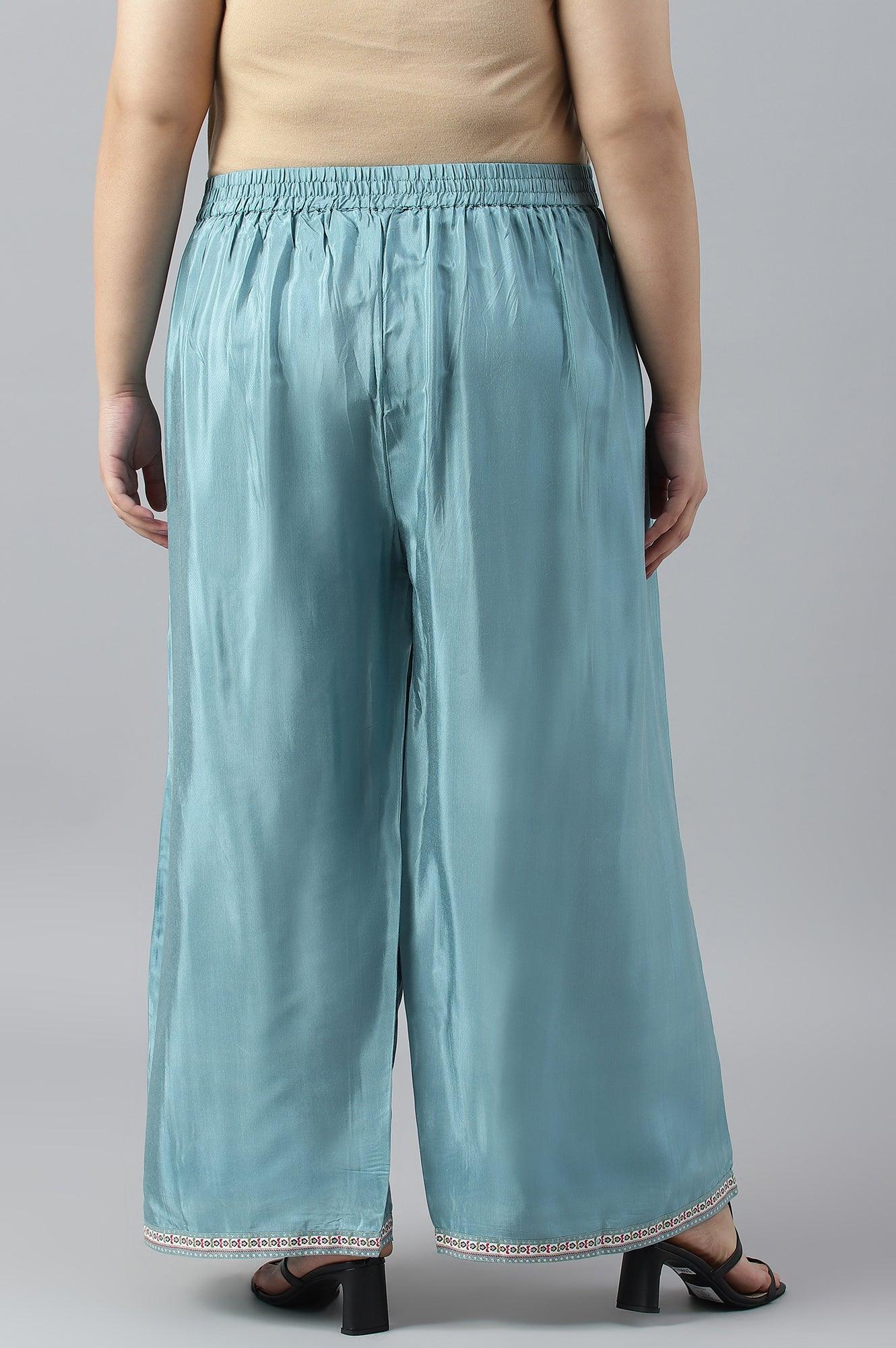 Plus Size Aqua Blue Shantung Straight Parallel Pants - Image 2
