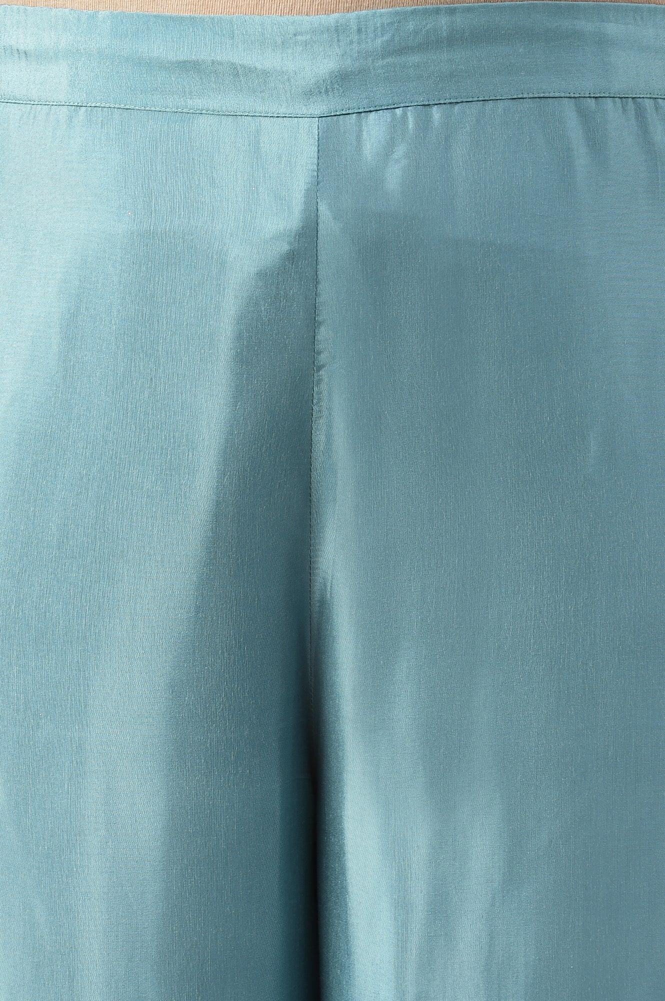 Plus Size Aqua Blue Shantung Straight Parallel Pants - Image 5